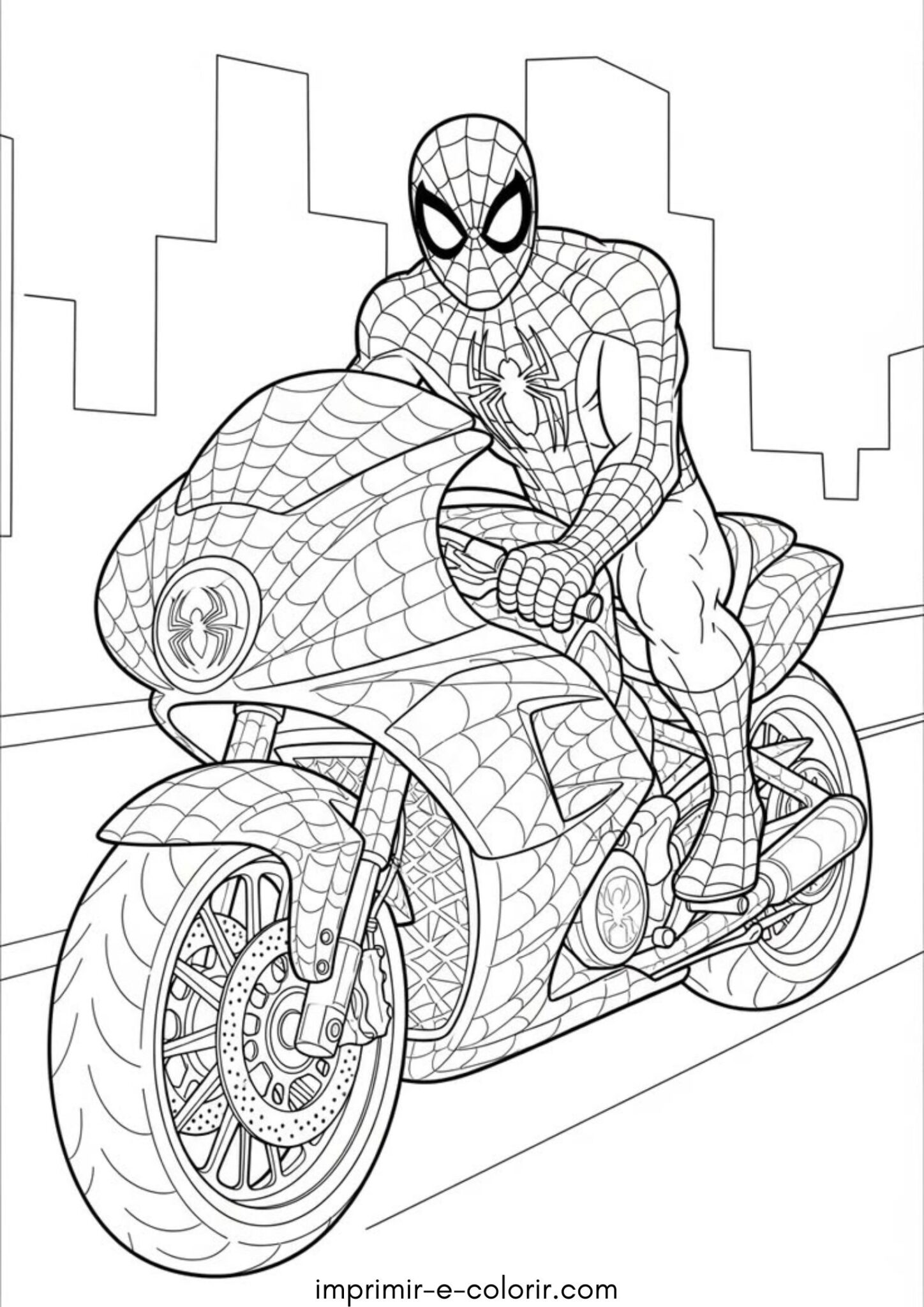 Desenho de Homem-Aranha na motocicleta para colorir e imprimir