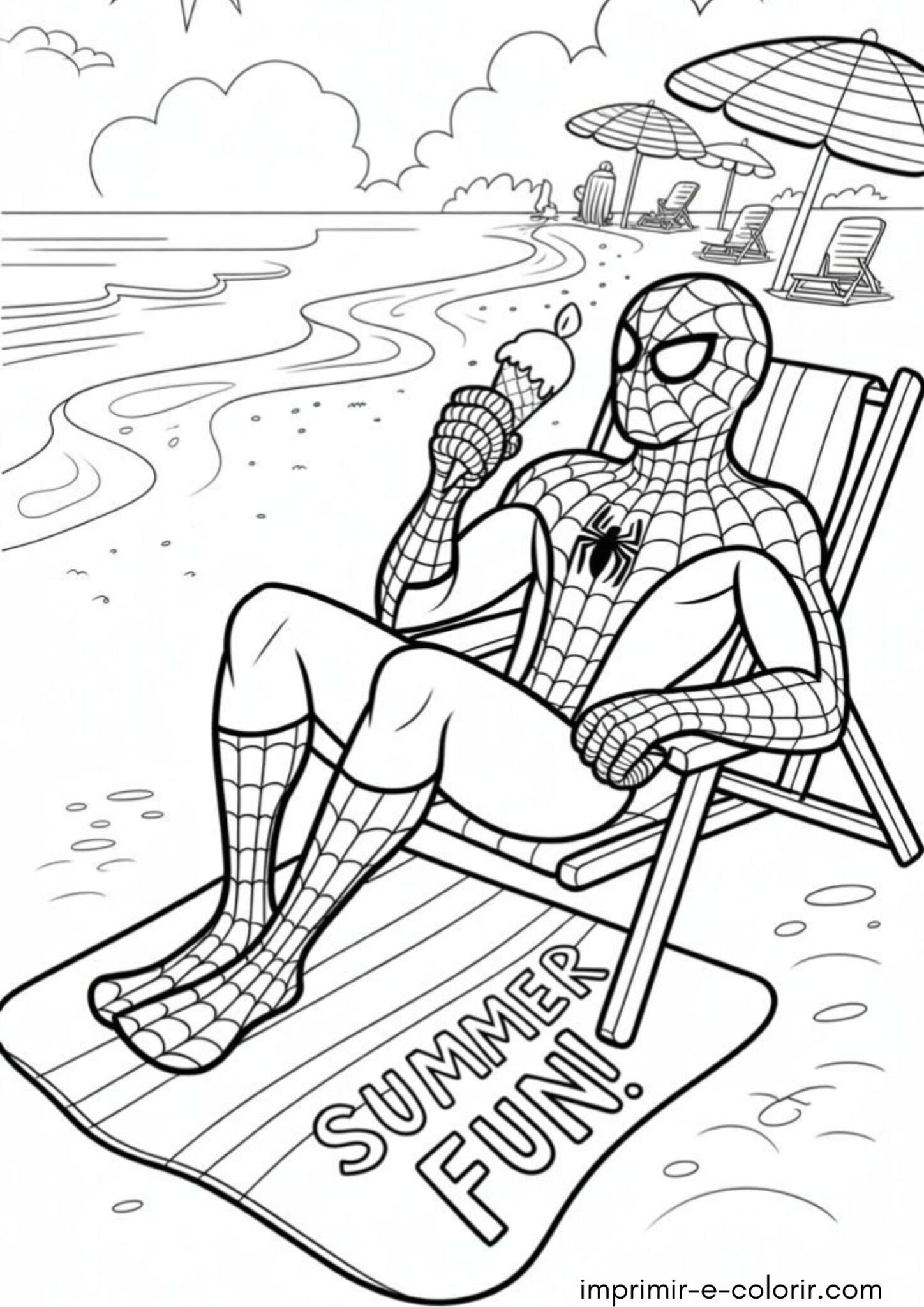 Desenho de Homem-Aranha na praia