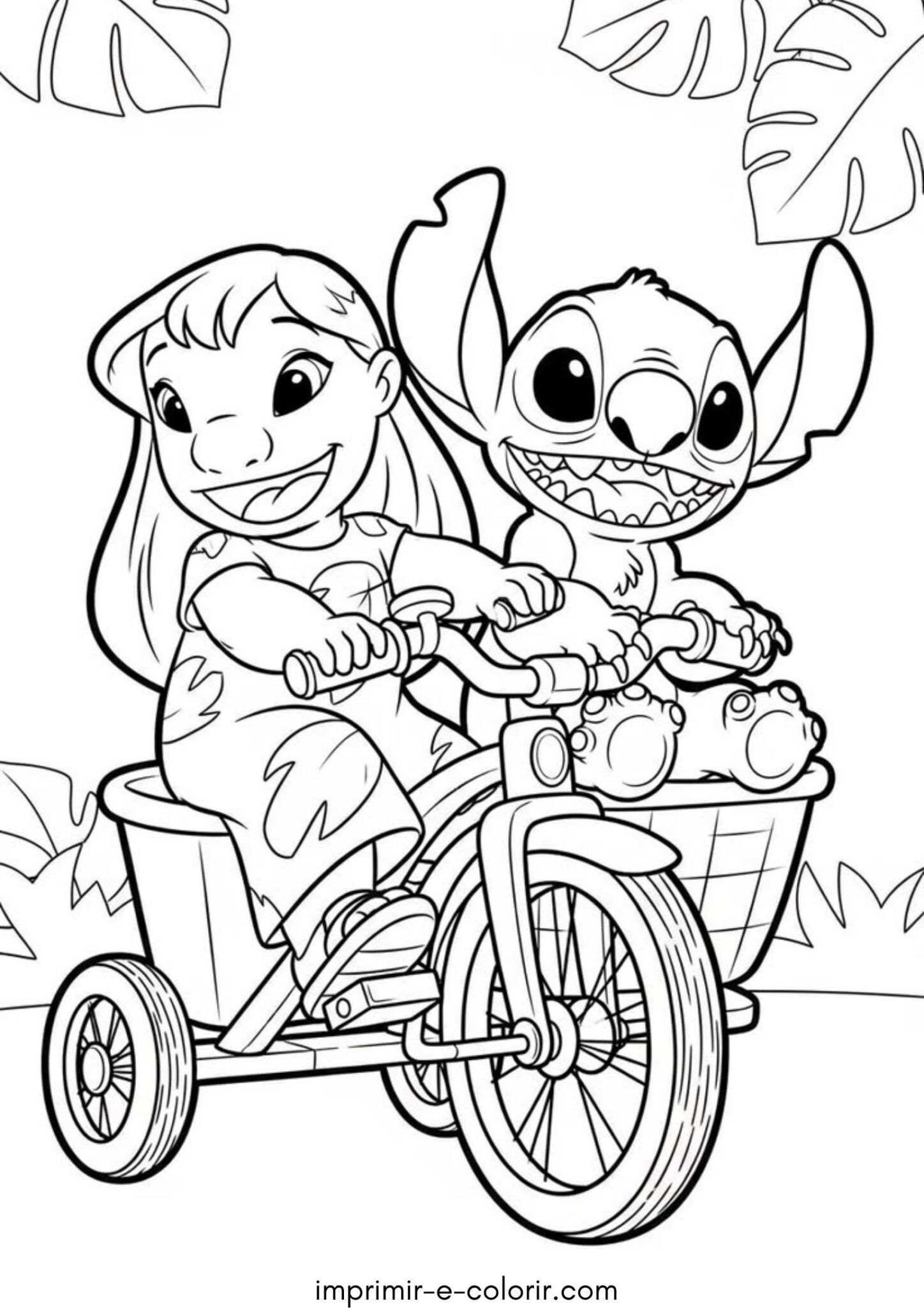 Desenho de Lilo e Stitch de bicicleta
