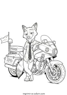 Nick Wilde e a moto de polícia (Zootopia)