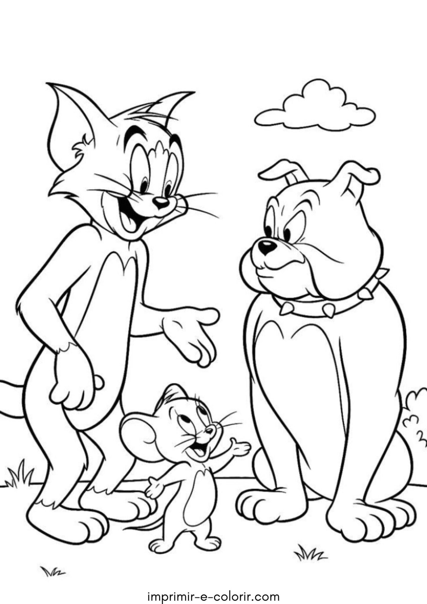 Desenho de O gato Tom, o rato Jerry e o buldogue Spike