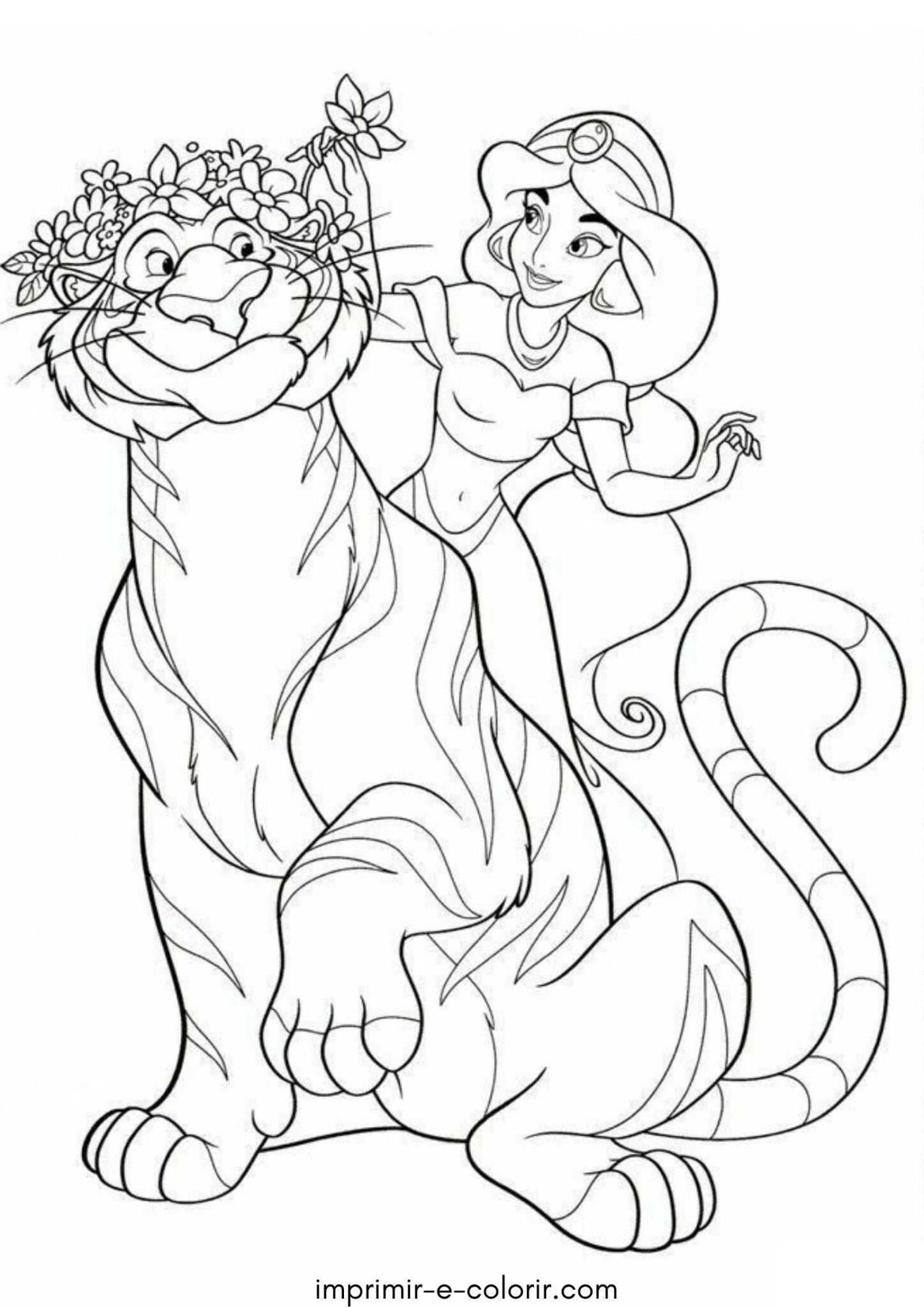 Desenho de Princesa Jasmine e o tigre Rajah (Aladdin) para imprimir e colorir ou baixar grátis para as crianças Desenho de Princesa Jasmine e o tigre Rajah (Aladdin) para imprimir e colorir ou baixar grátis para as crianças