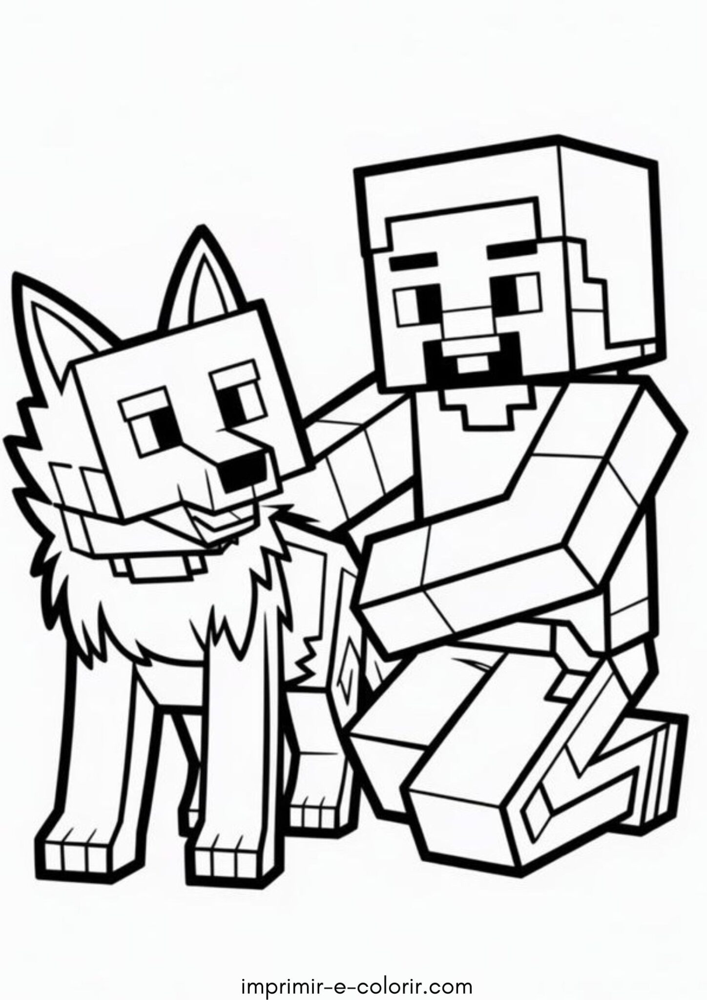 Desenho de Steve e o Lobo (Minecraft) para colorir e imprimir
