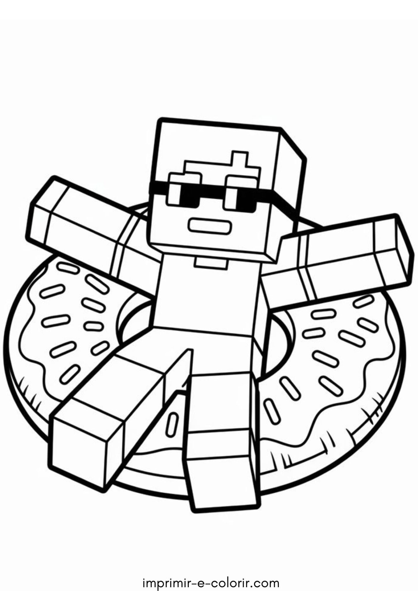 Desenho de Steve em uma boia inflável (Minecraft) para colorir e imprimir