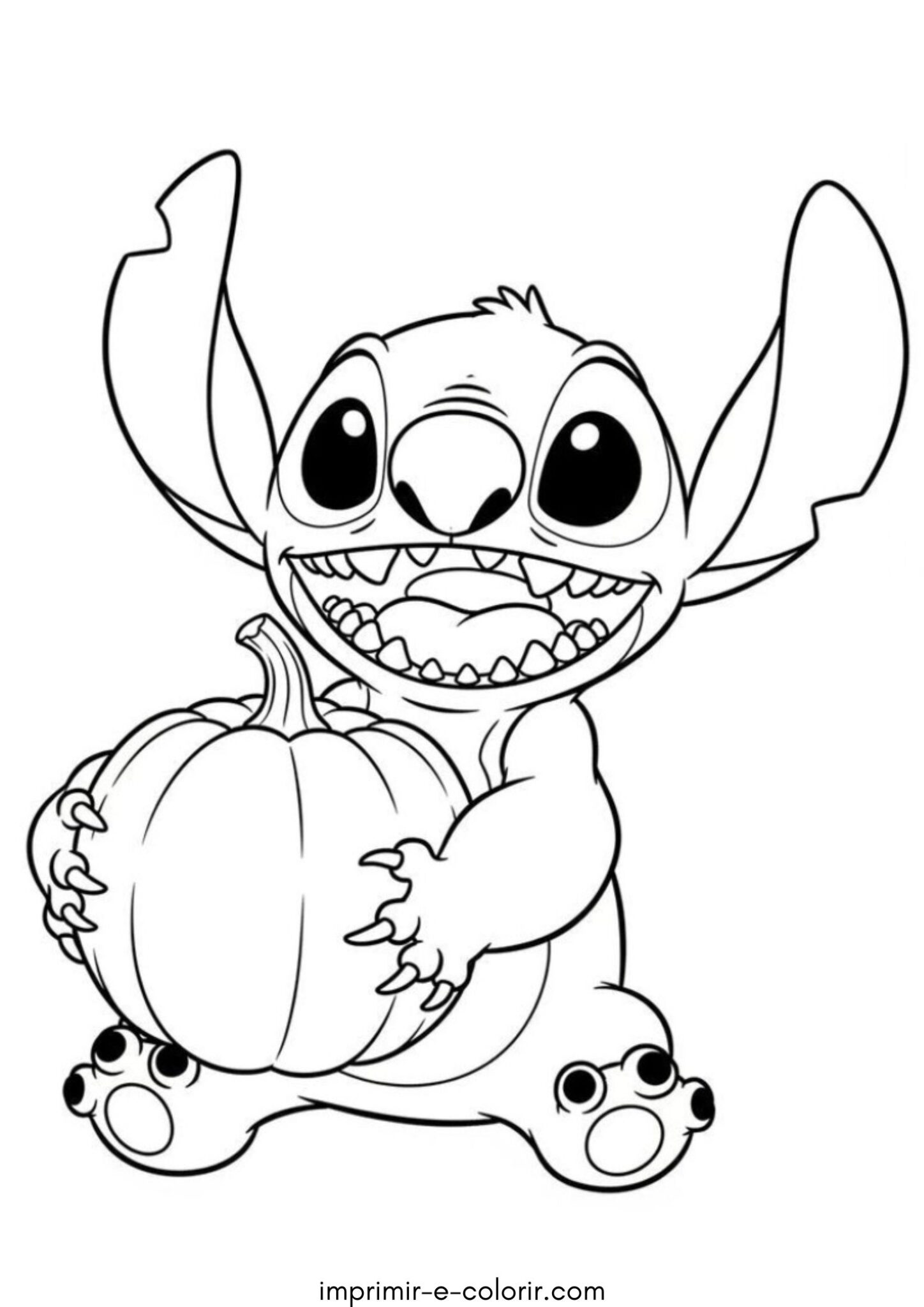 Desenho de Stitch com abóbora de Halloween