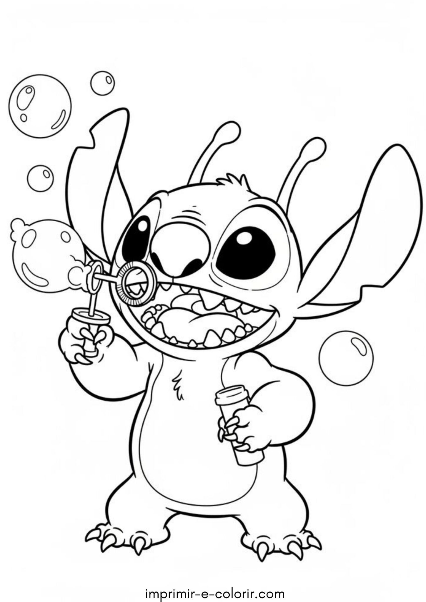 Desenho de Stitch com bolhas de sabão