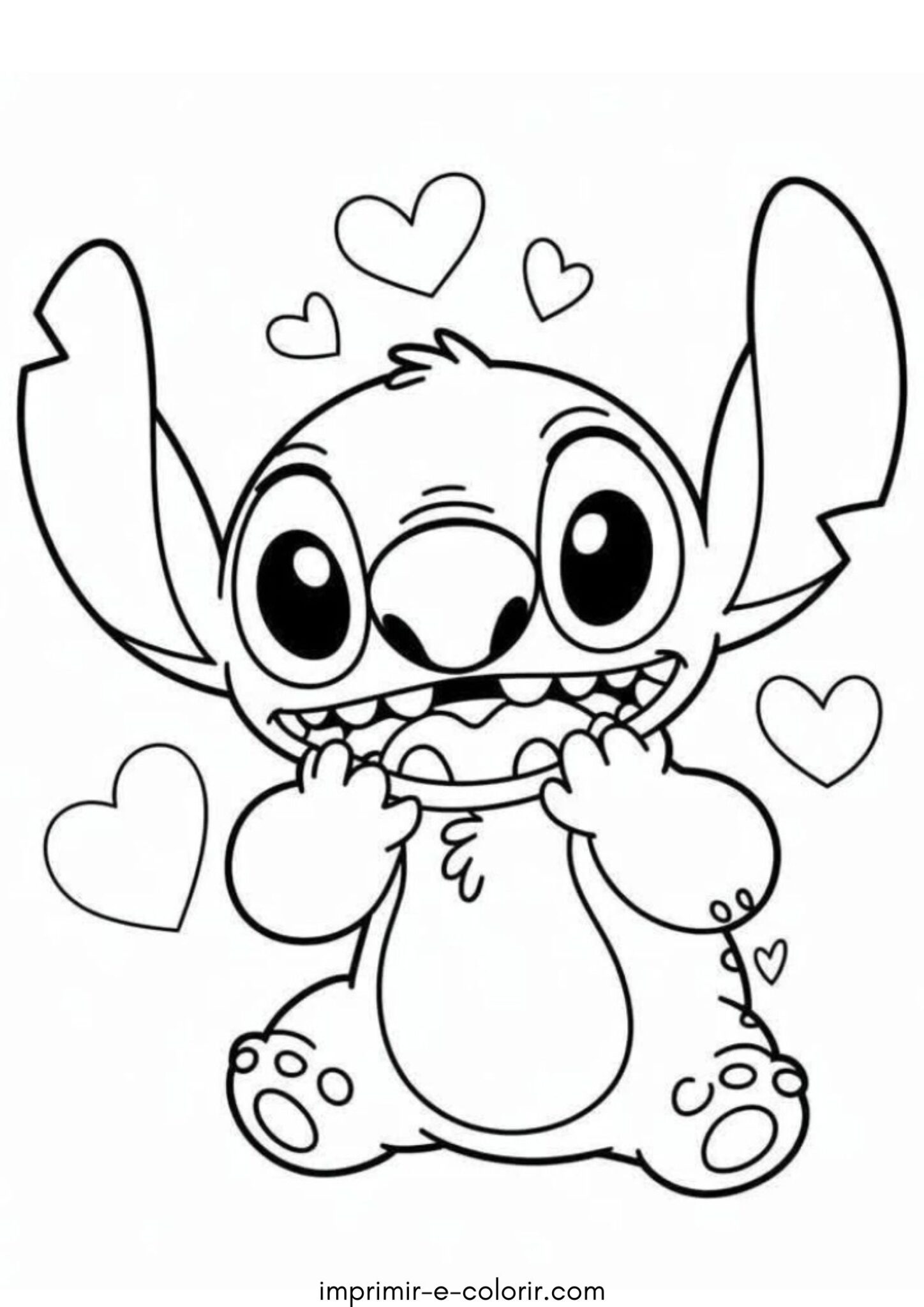 Desenho de Stitch com corações