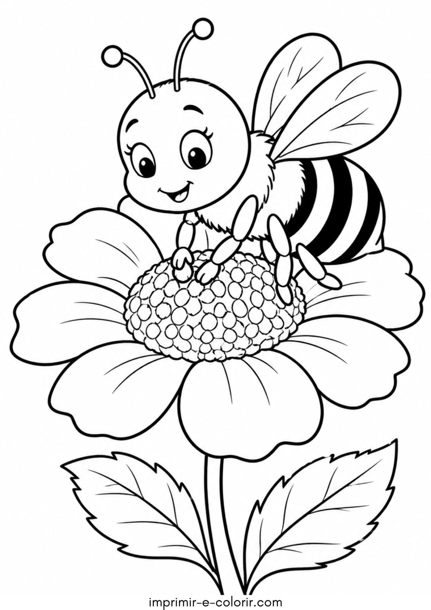 Desenho de Abelhinha na flor para colorir e imprimir