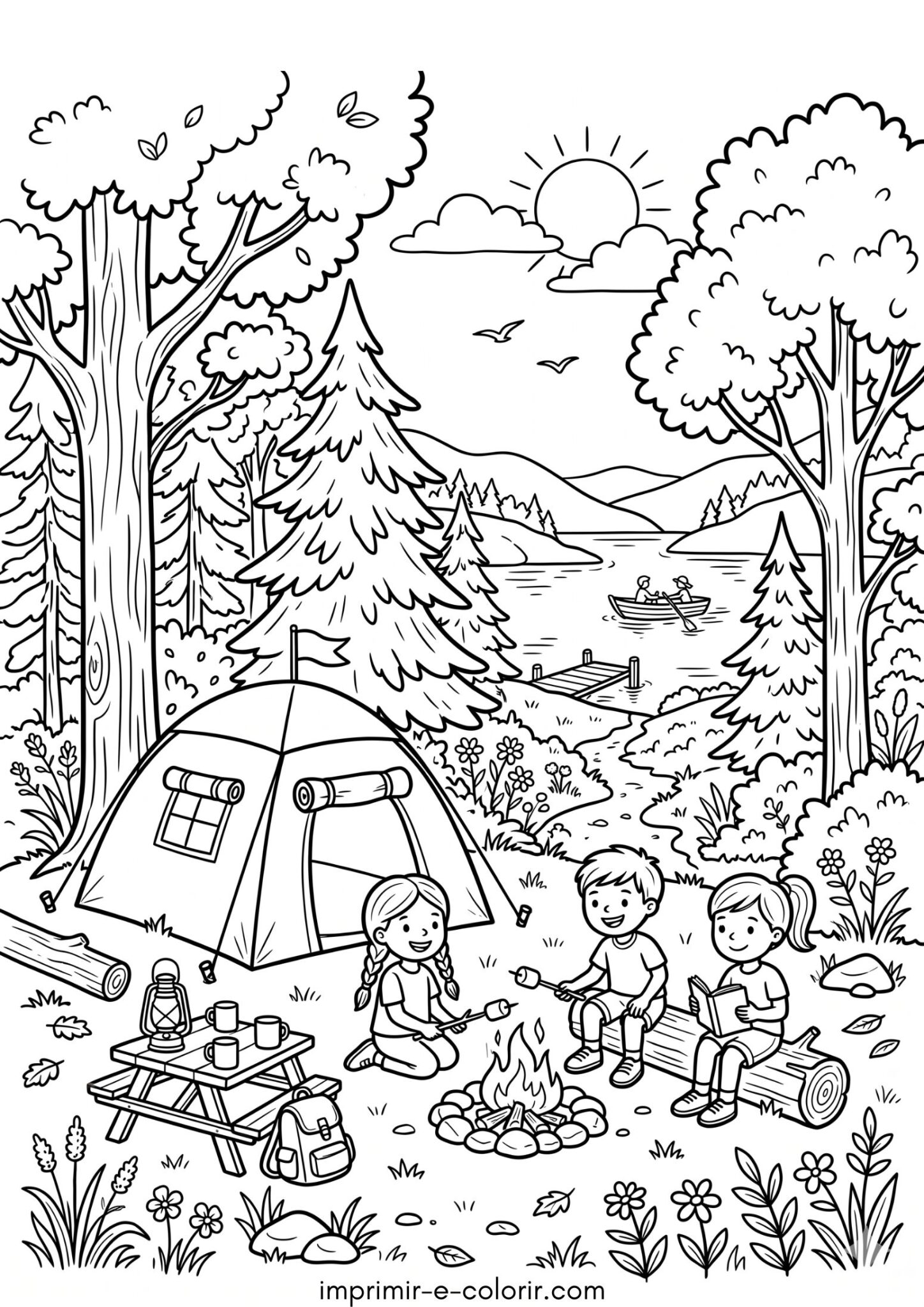 Desenho de Acampamento de verão para colorir e imprimir