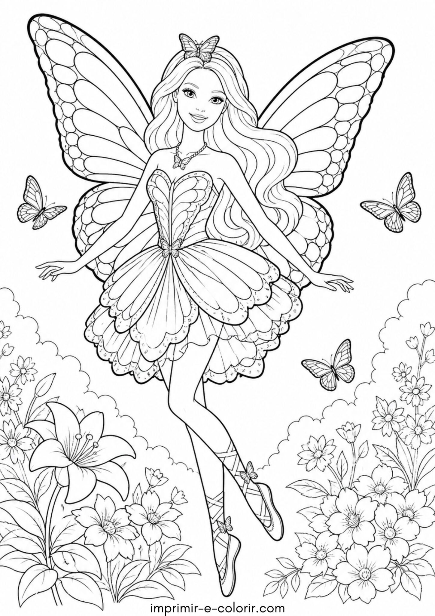 Desenho de Barbie borboleta para colorir e imprimir