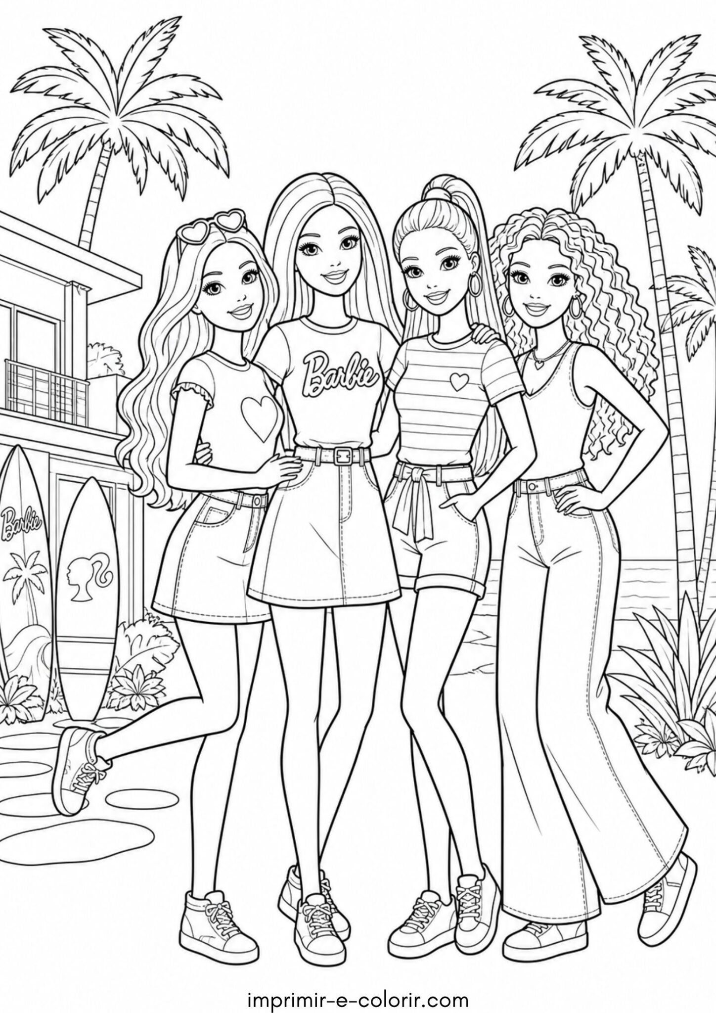 Desenho de Barbie com suas amigas para colorir e imprimir