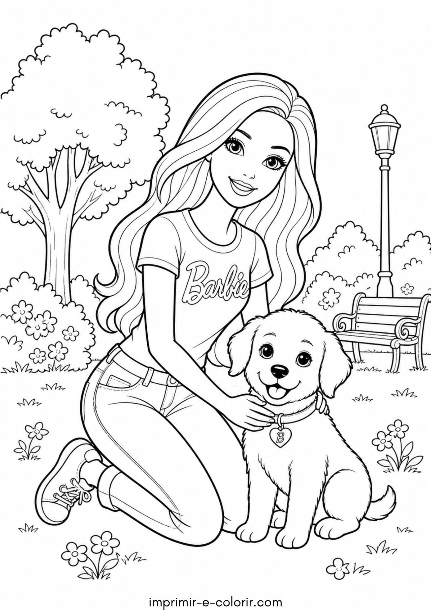 Desenho de Barbie com um cachorro
