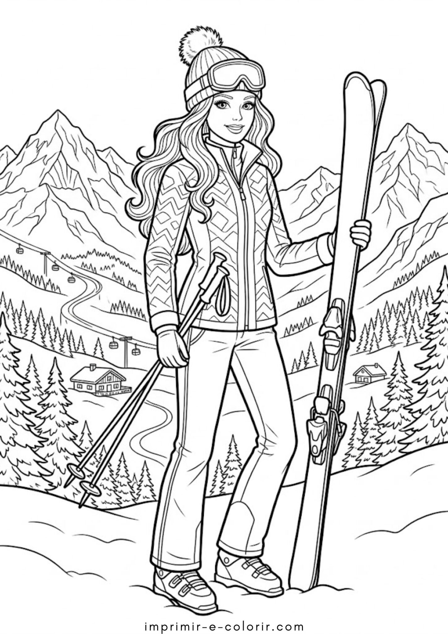 Desenho de Barbie em férias de esqui