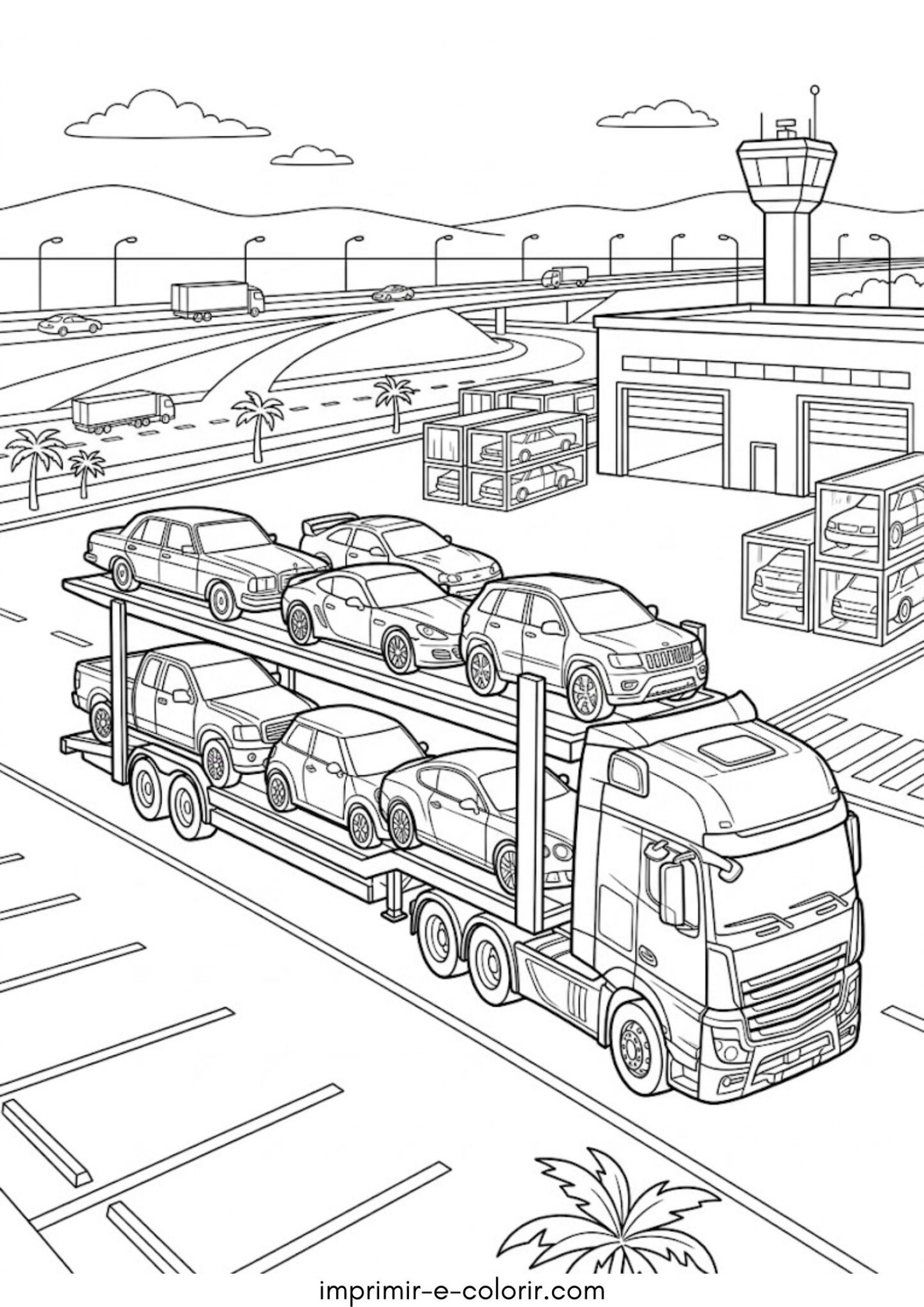Desenho de Caminhão cegonha de dois andares