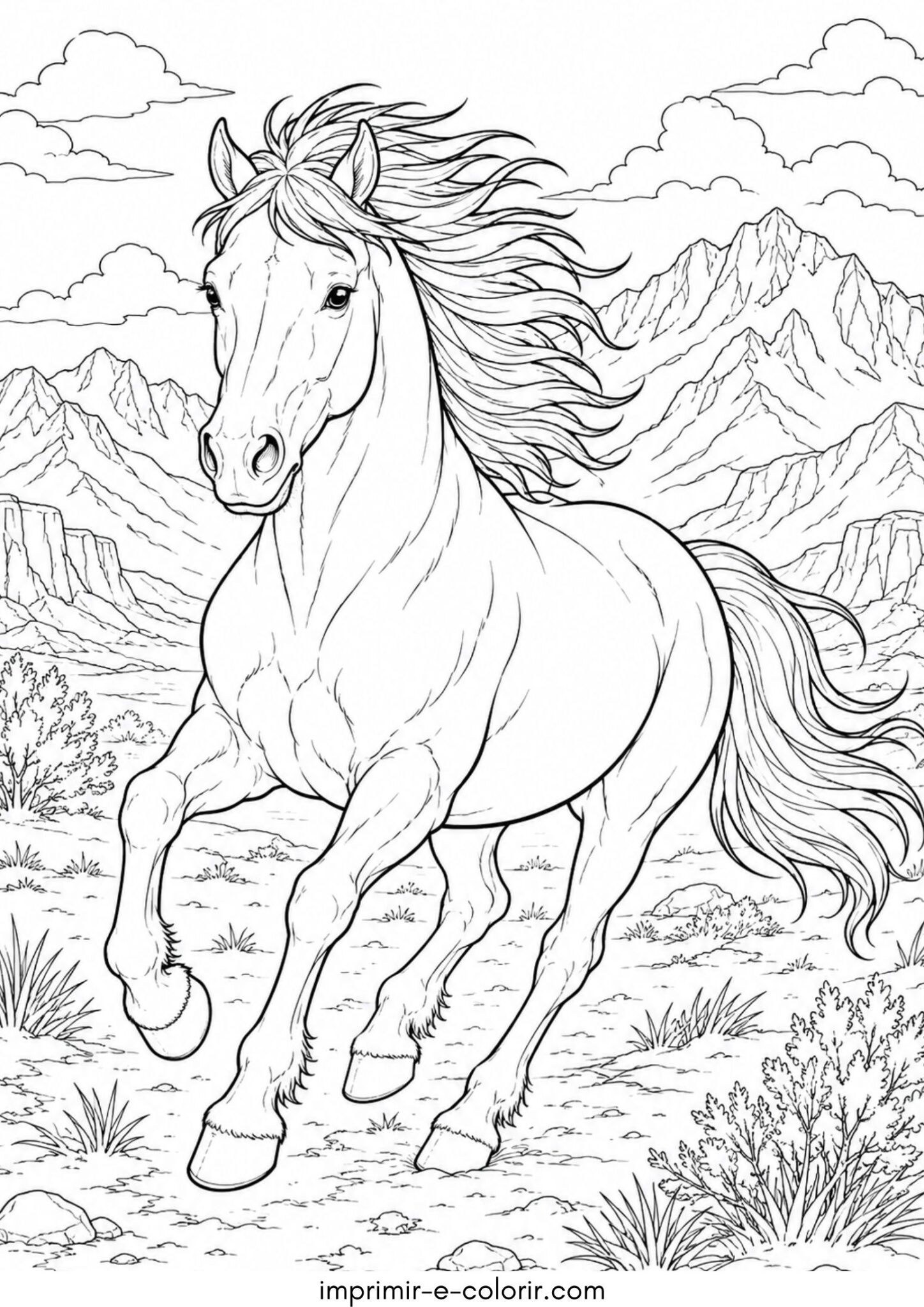 Desenho de Cavalos selvagens Mustangs