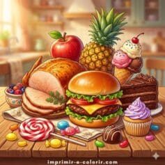 Desenhos de Comida para Colorir e Imprimir 🥑🍏 Grátis em PDF