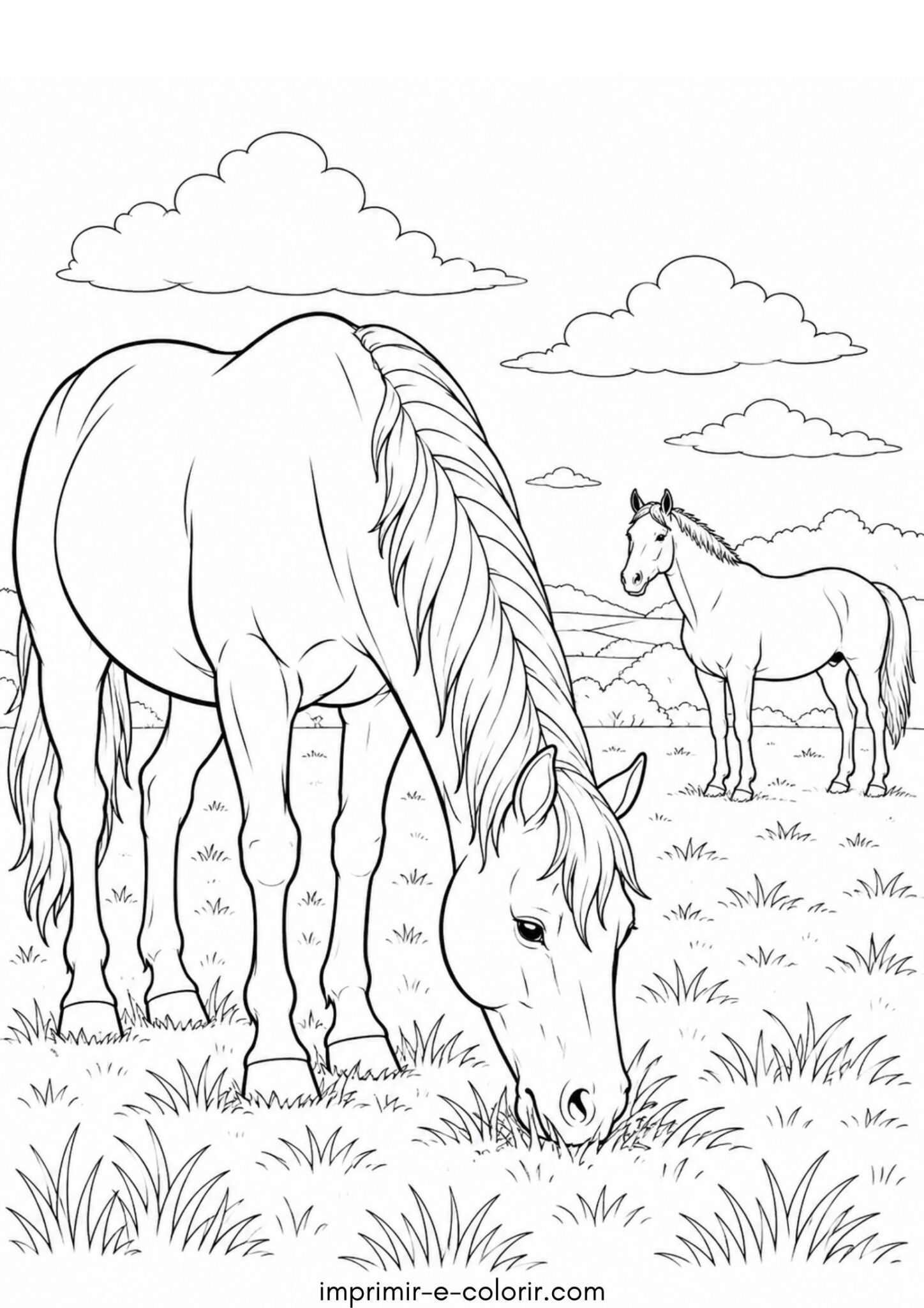 Desenho de Dois cavalos no campo