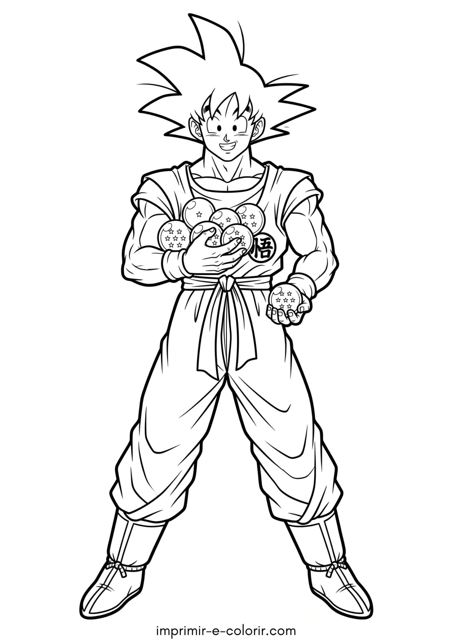Desenho de Goku com as Esferas do Dragão para colorir e imprimir Desenho de Goku com as Esferas do Dragão para colorir e imprimir