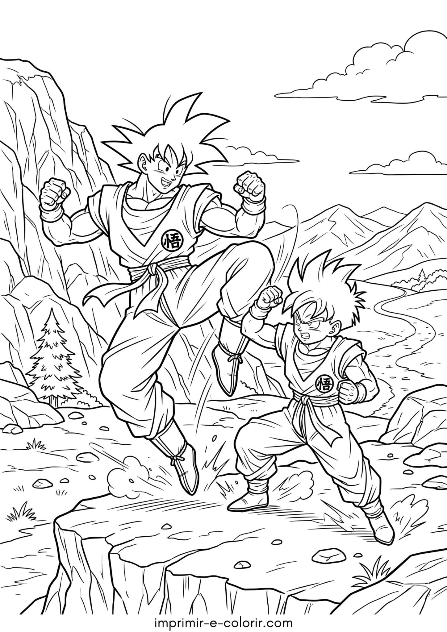 Desenho de Goku e Gohan treinando