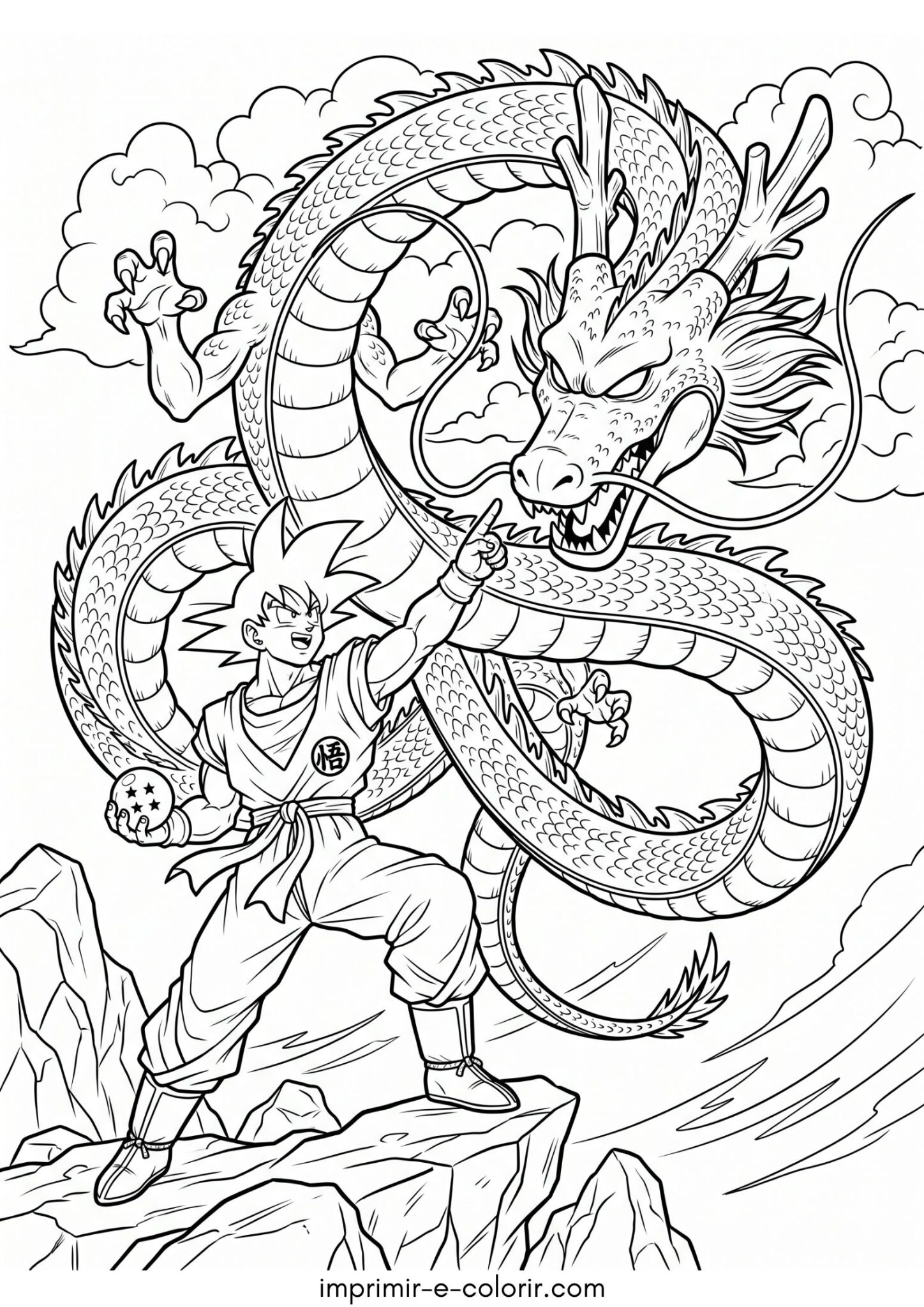 Desenho de Goku e Shenlong Desenho de Goku e Shenlong