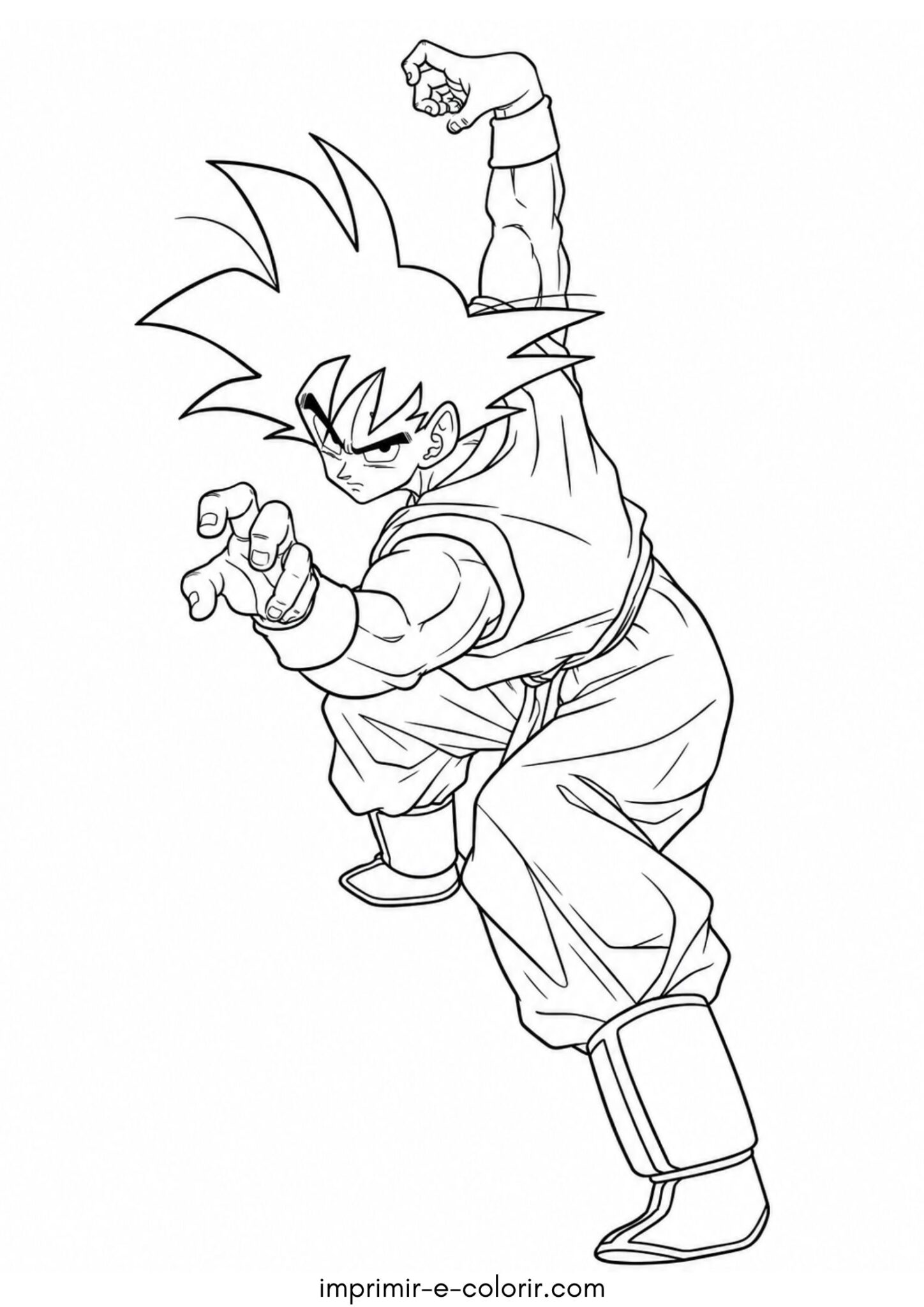 Desenho de Goku em posição de luta para colorir e imprimir Desenho de Goku em posição de luta para colorir e imprimir