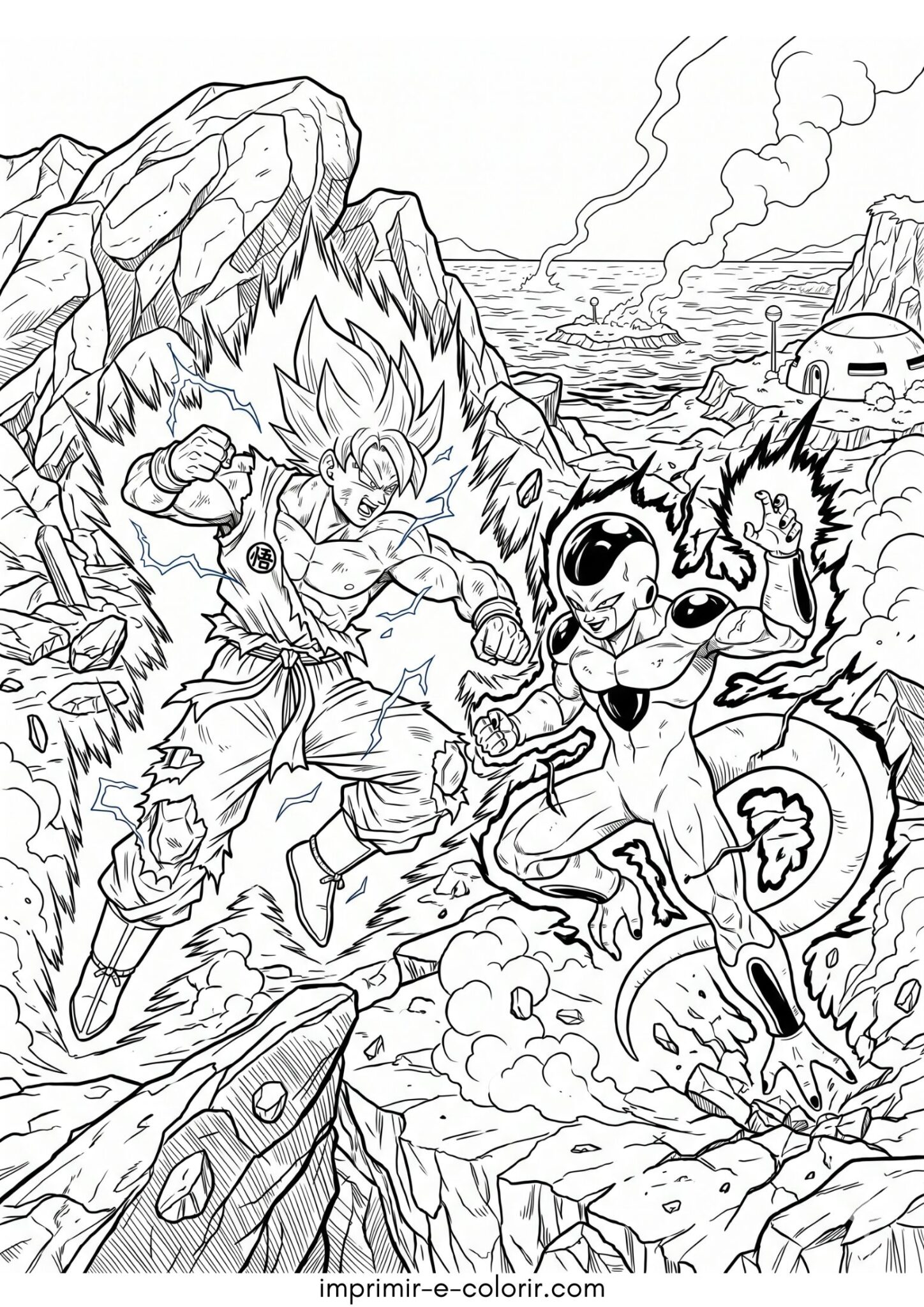 Desenho de Goku vs Frieza em Namek Usei para colorir e imprimir Desenho de Goku vs Frieza em Namek Usei para colorir e imprimir
