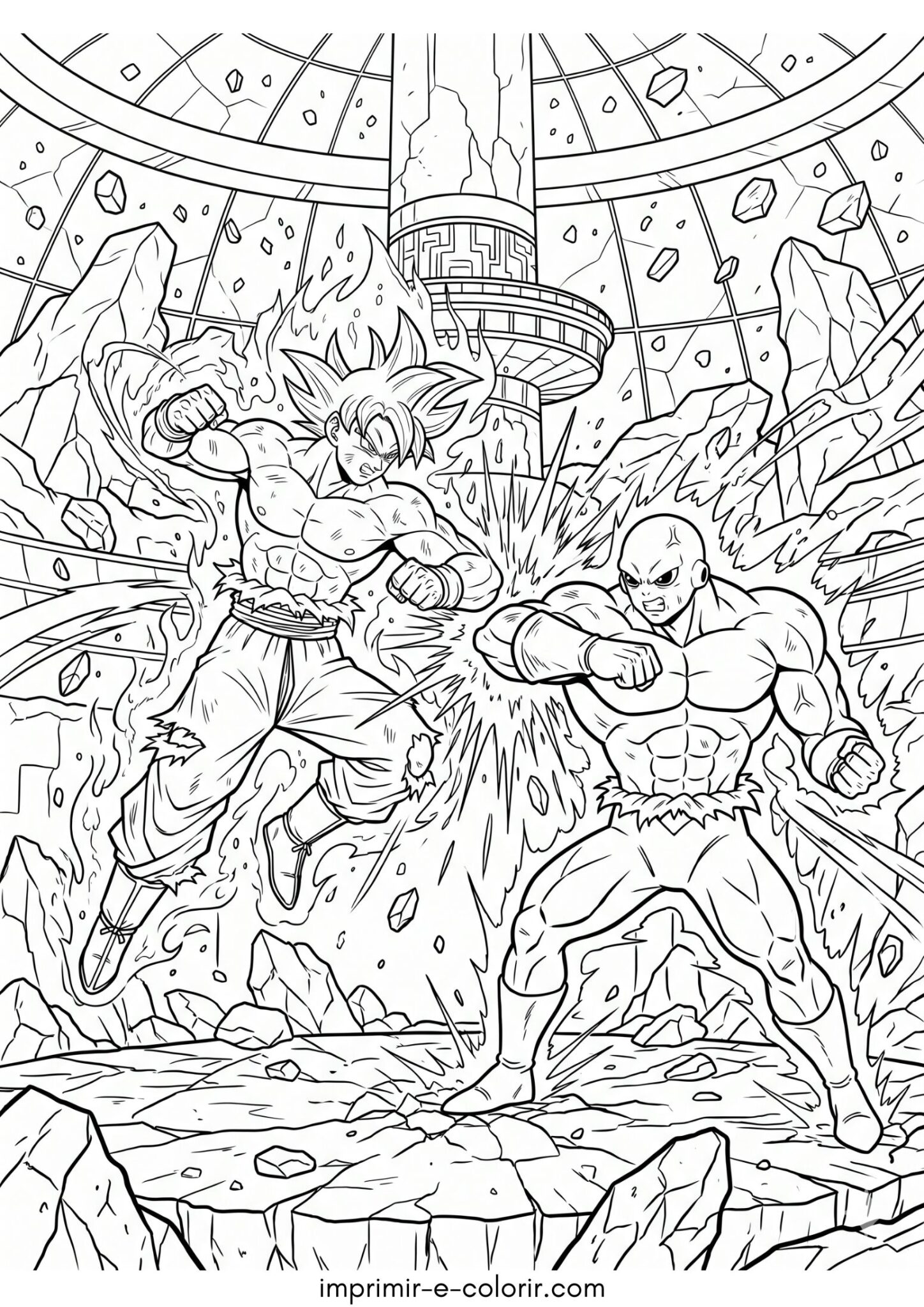 Desenho de Goku vs Jiren no Torneio do Poder