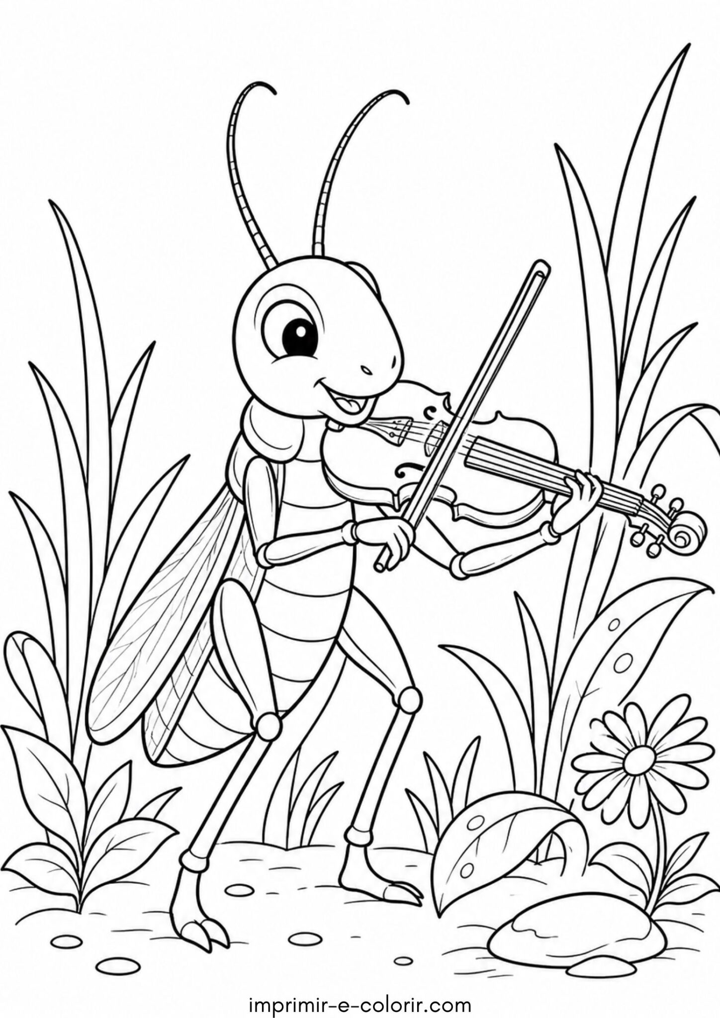 Desenho de Grilo tocando violino para colorir e imprimir