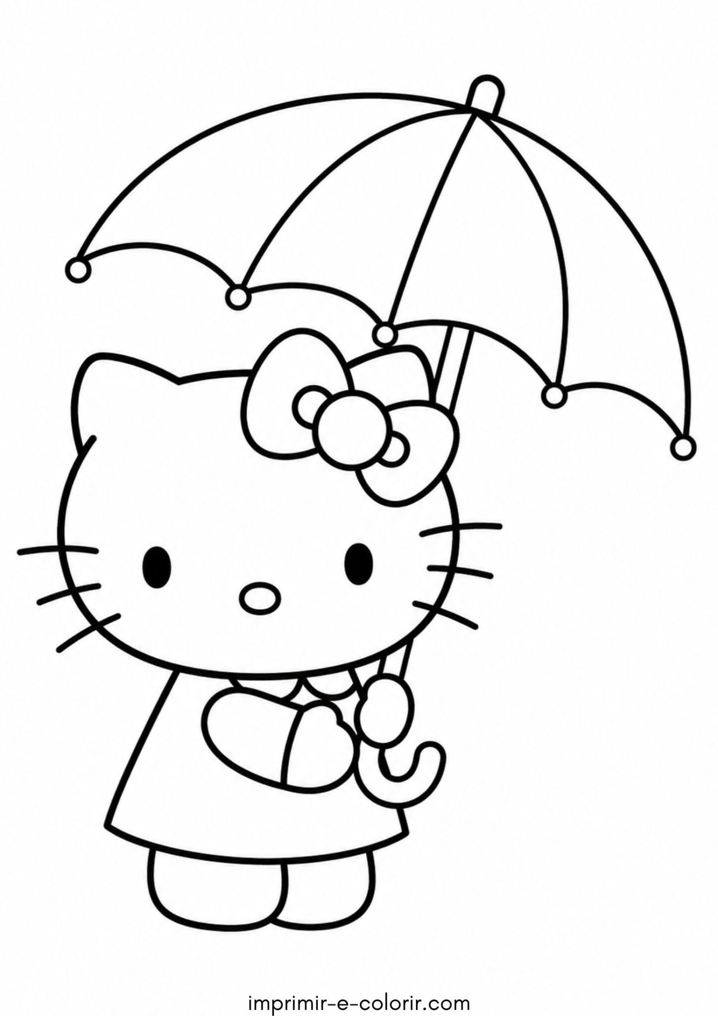 Desenho de Hello Kitty com guarda-chuva para colorir e imprimir