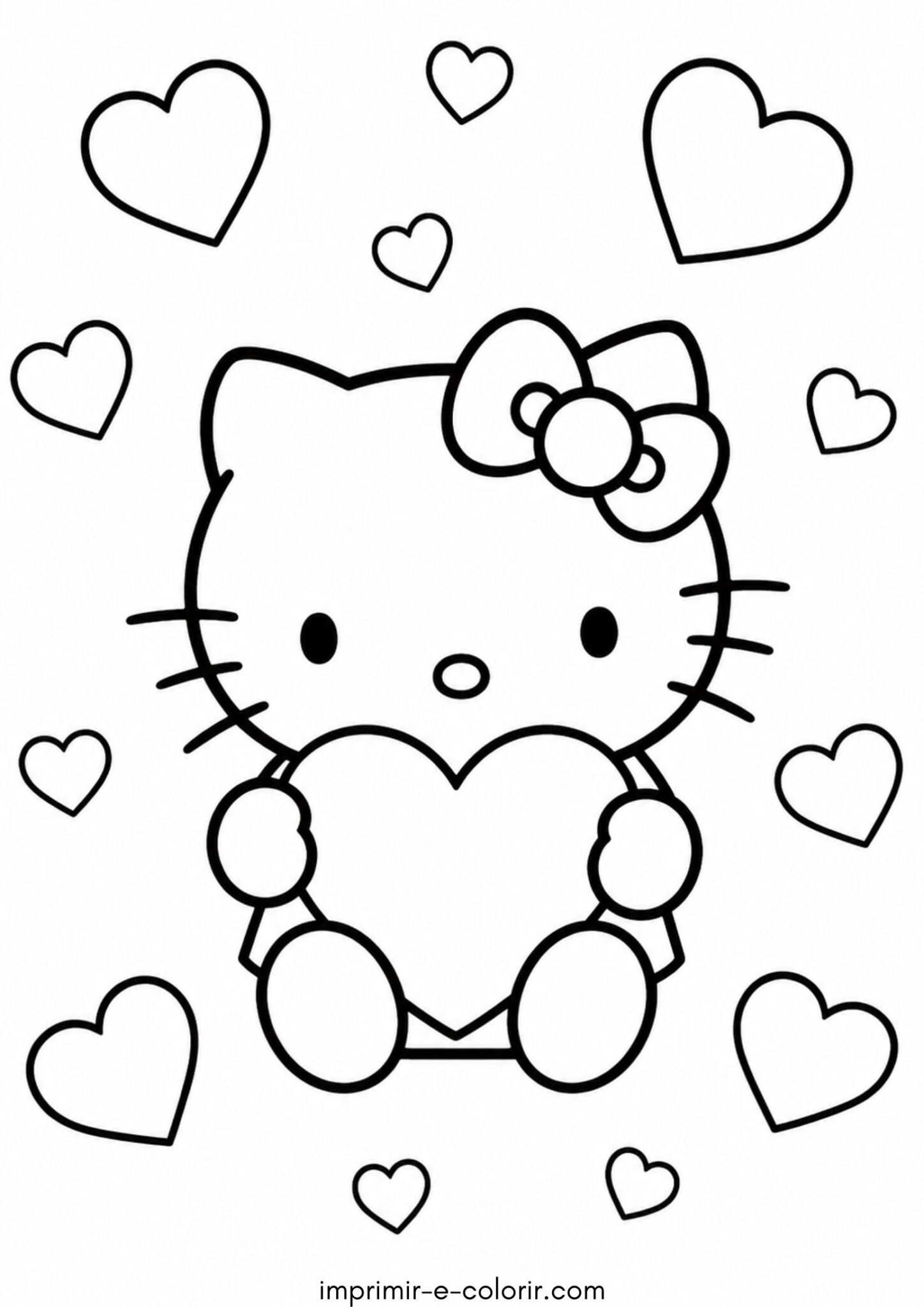 Desenho de Hello Kitty com um coração para colorir e imprimir