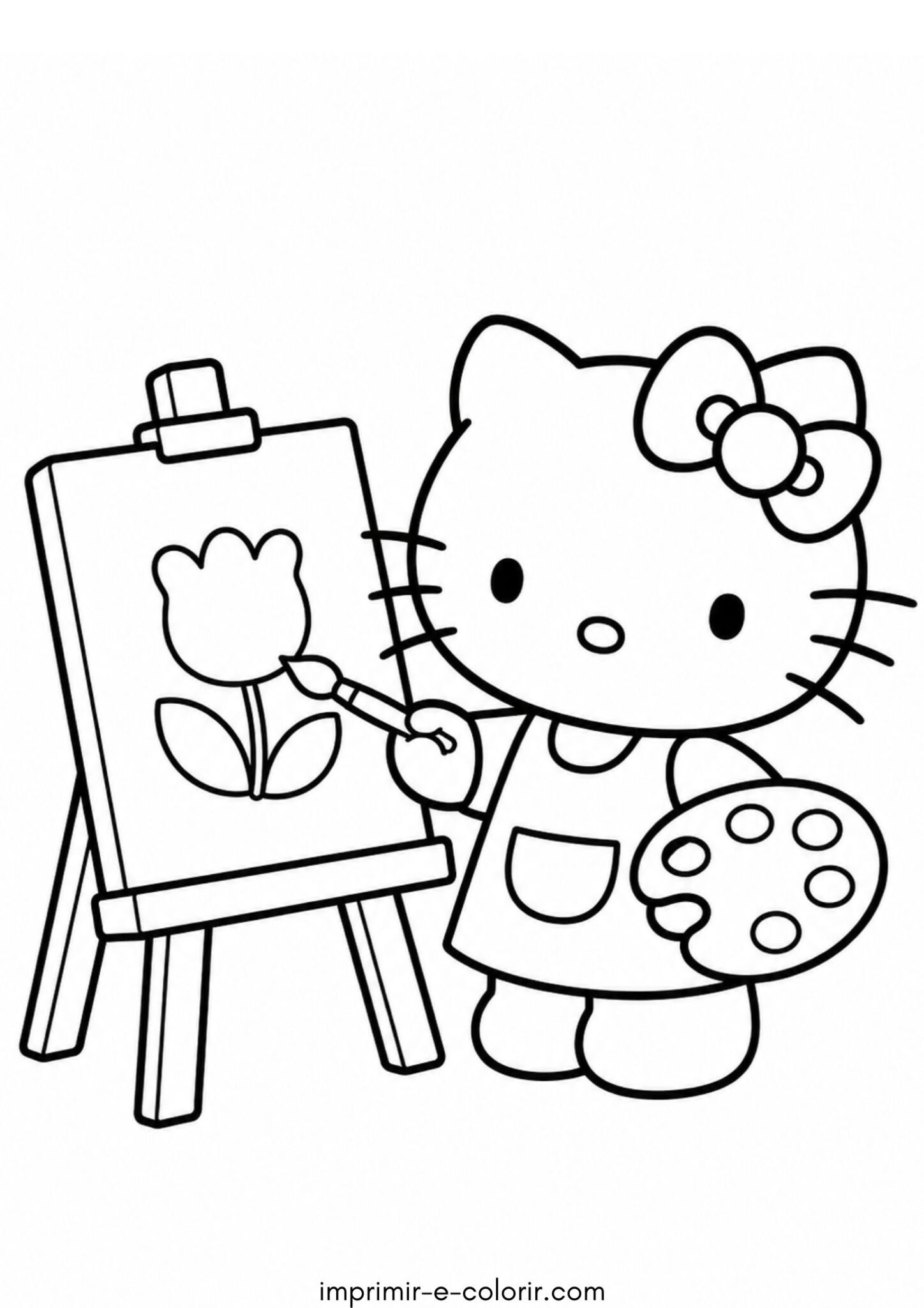 Desenho de Hello Kitty desenhando para colorir e imprimir