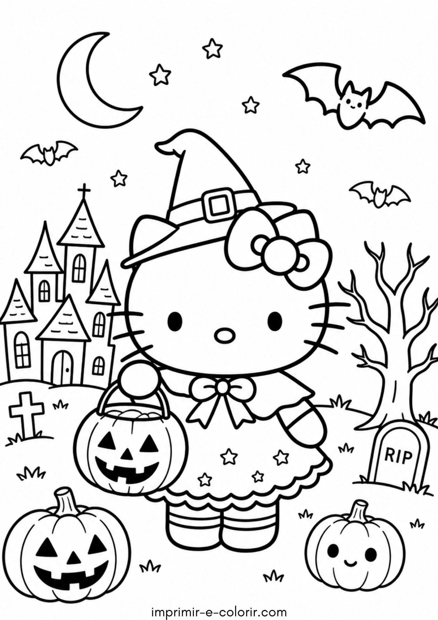 Desenho de Hello Kitty halloween para colorir e imprimir