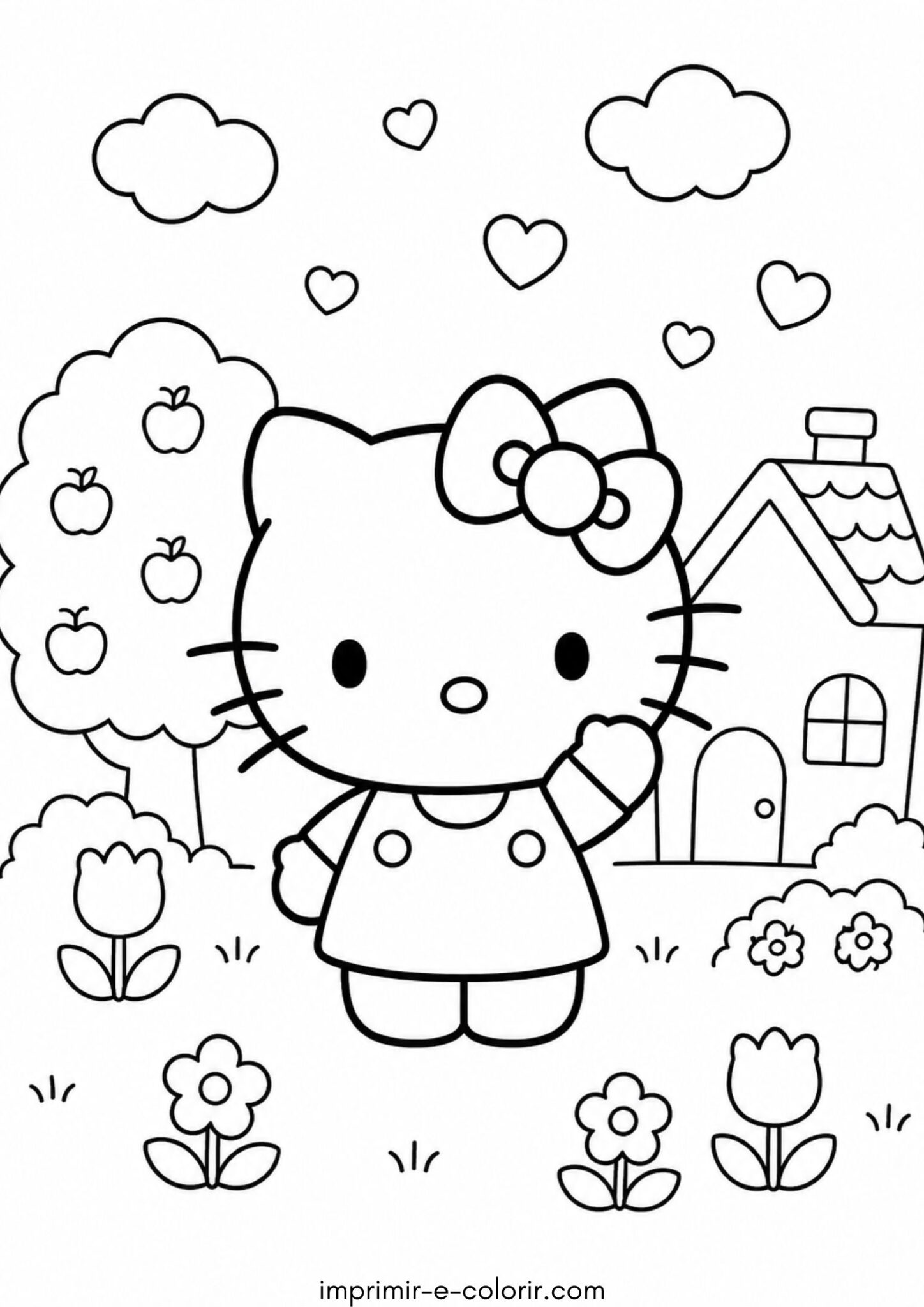 Desenho de Hello Kitty kawaii para colorir e imprimir