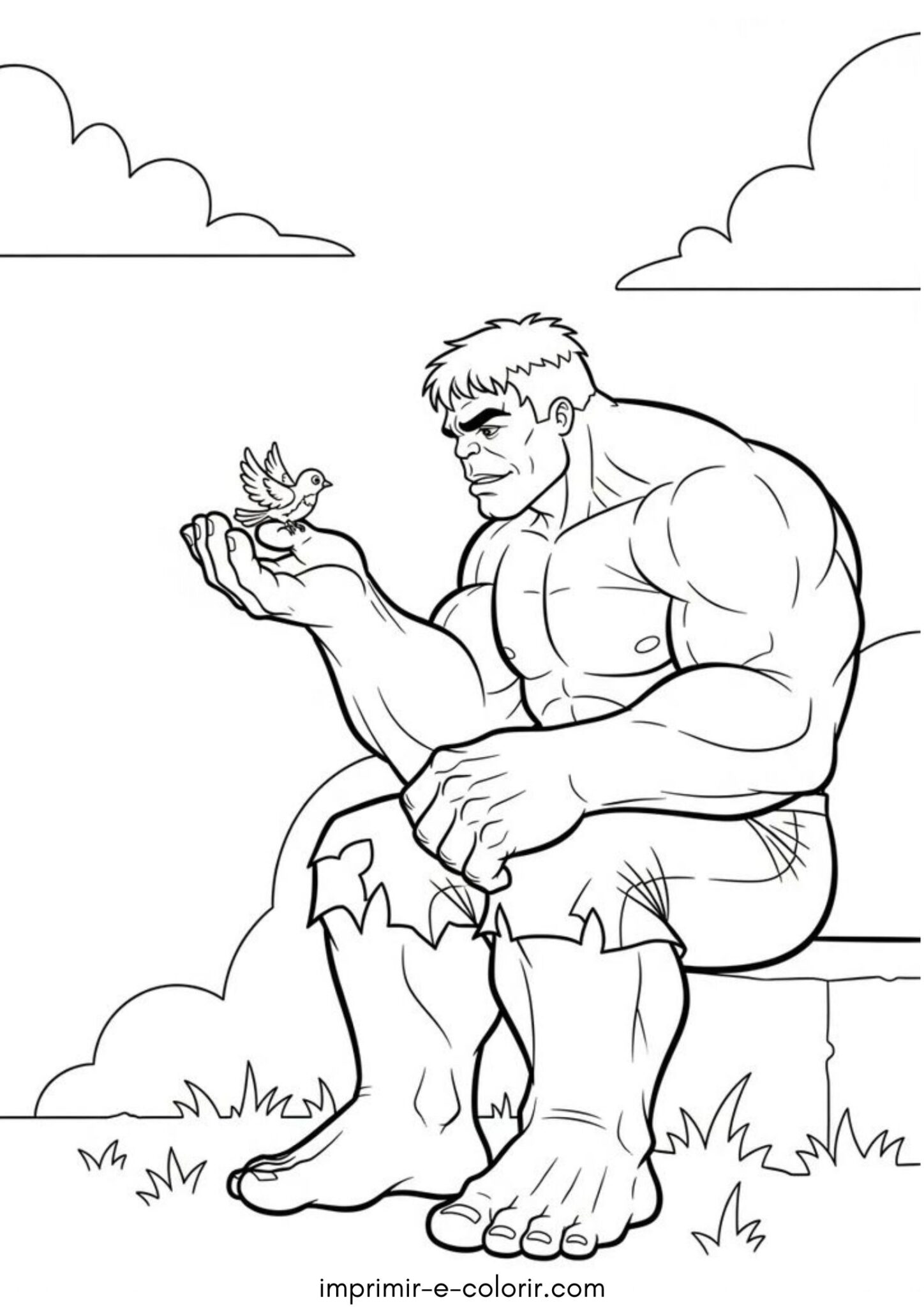 Desenho de Hulk com um passarinho para imprimir e colorir ou baixar grátis para as crianças Desenho de Hulk com um passarinho para imprimir e colorir ou baixar grátis para as crianças