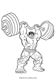 Hulk com uma barra de musculação
