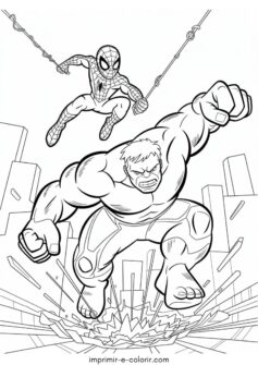 Hulk correndo e Homem-Aranha na teia
