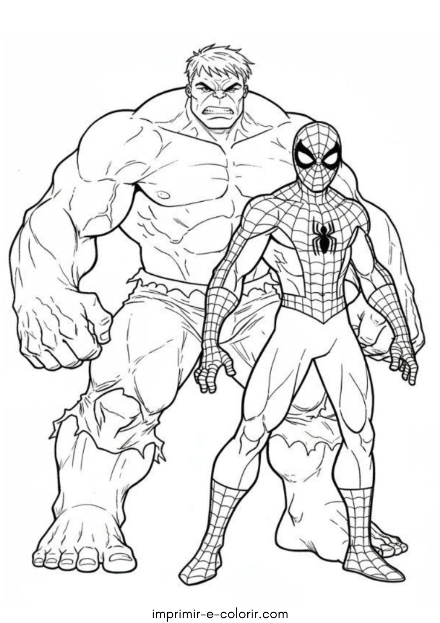 Desenho de Hulk e Homem-Aranha para colorir e imprimir