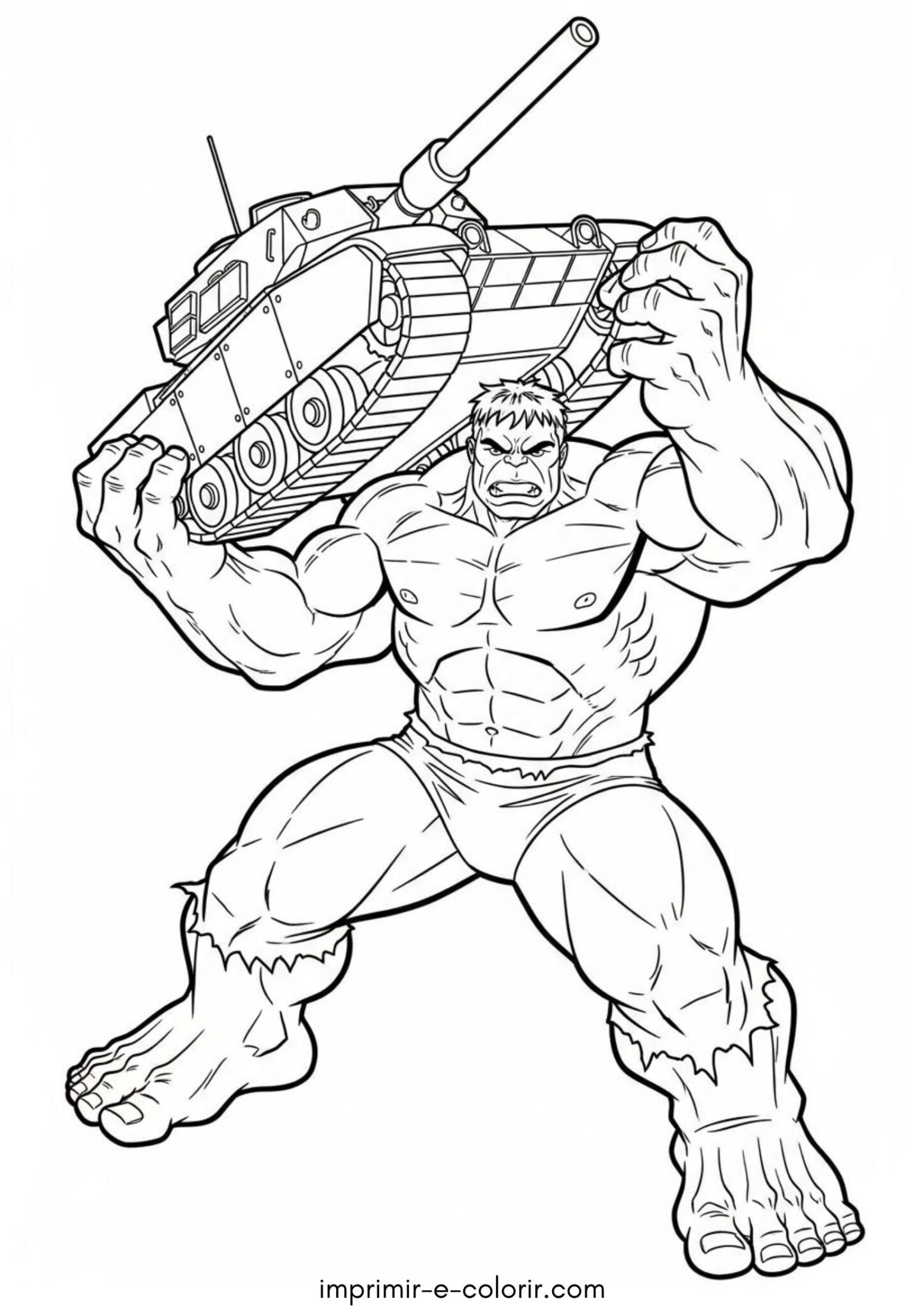 Desenho de Hulk levantando um tanque para imprimir e colorir ou baixar grátis para as crianças Desenho de Hulk levantando um tanque para imprimir e colorir ou baixar grátis para as crianças
