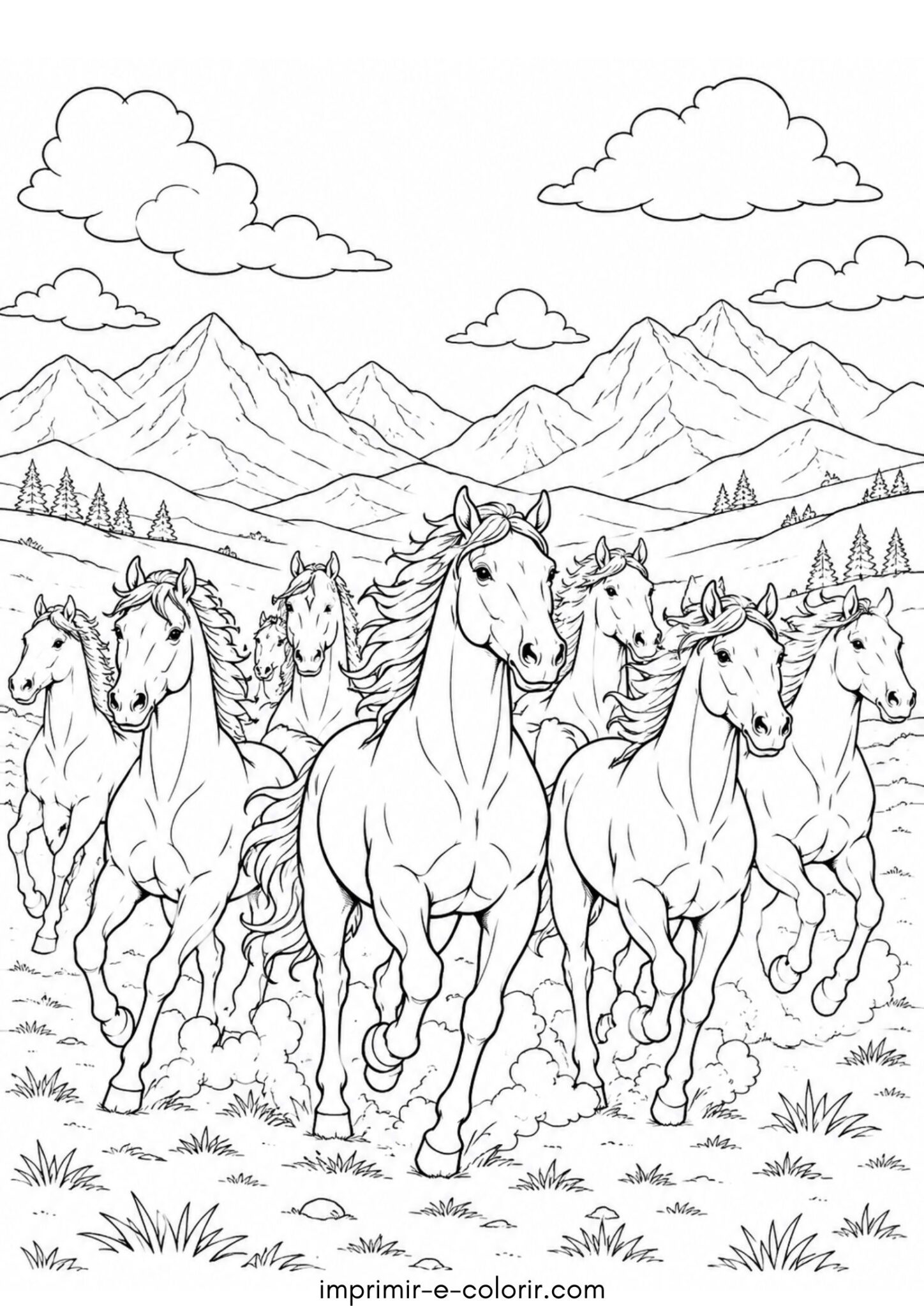 Desenho de Manada de cavalos