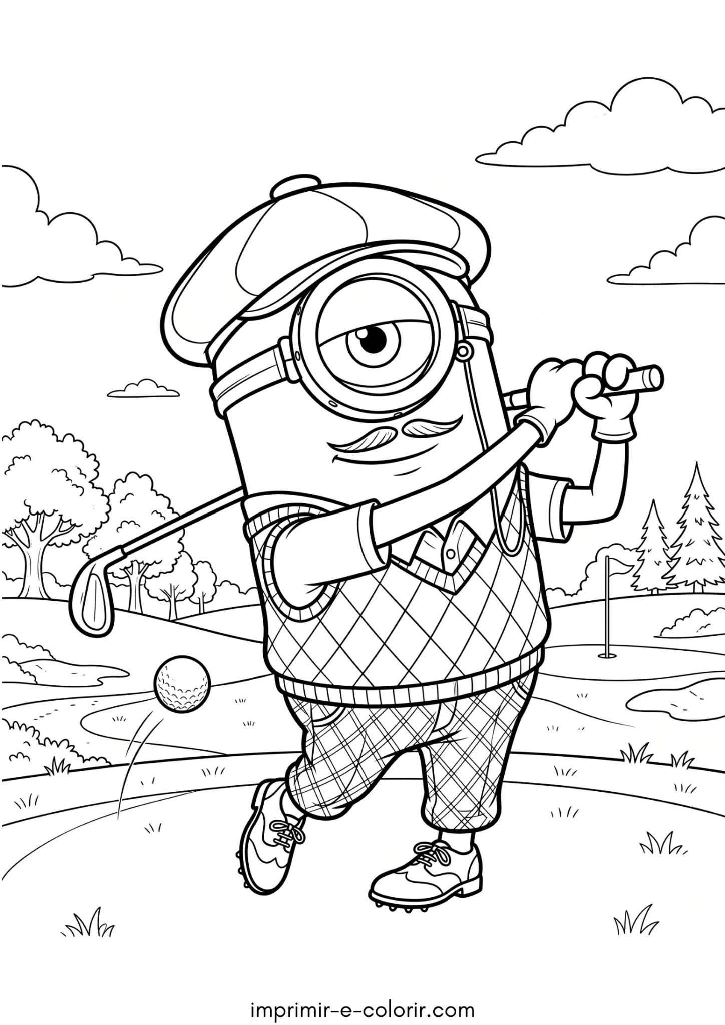 Desenho de Minion aristocrata jogando golfe para colorir e imprimir