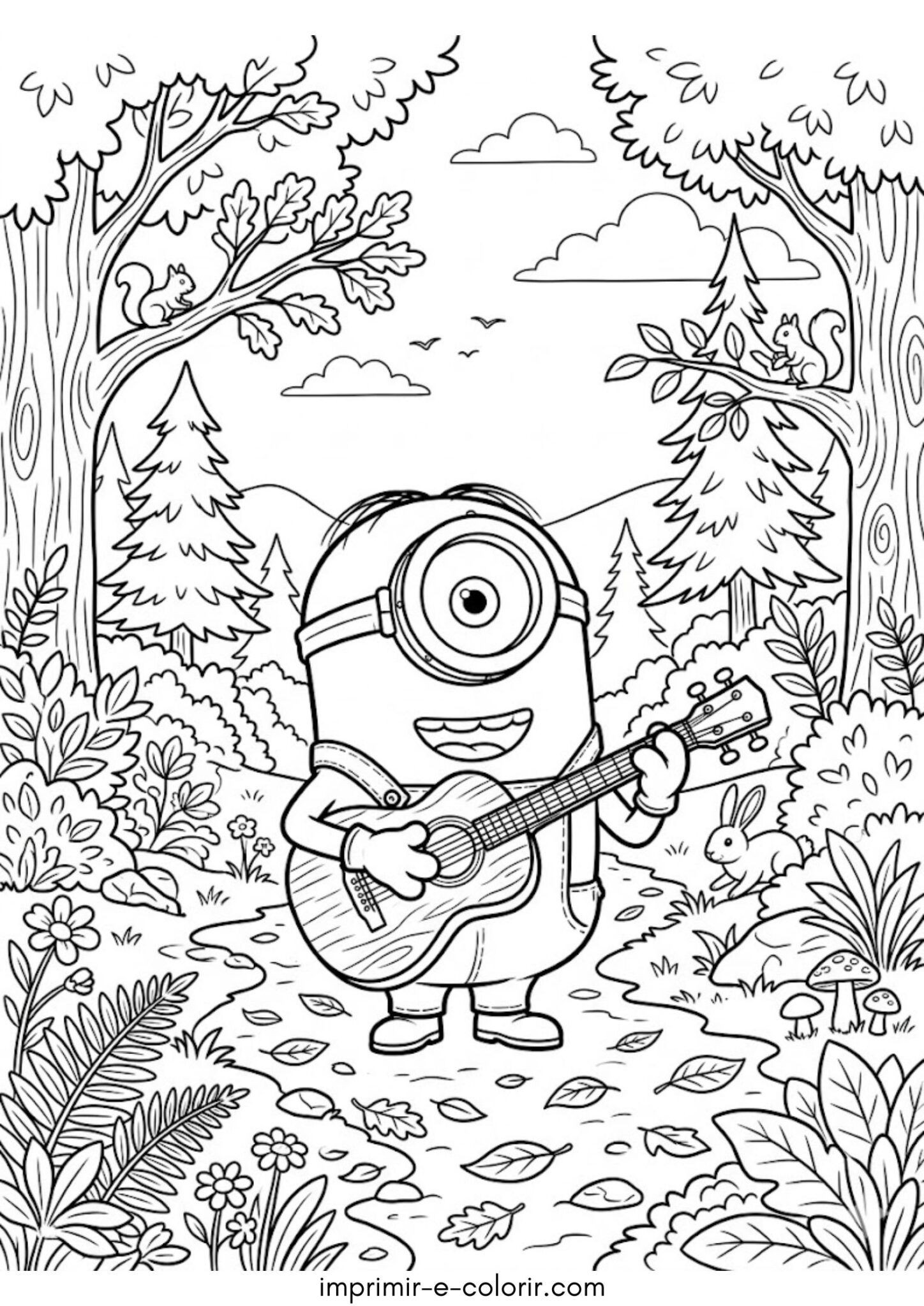 Desenho de Minion com guitarra para colorir e imprimir