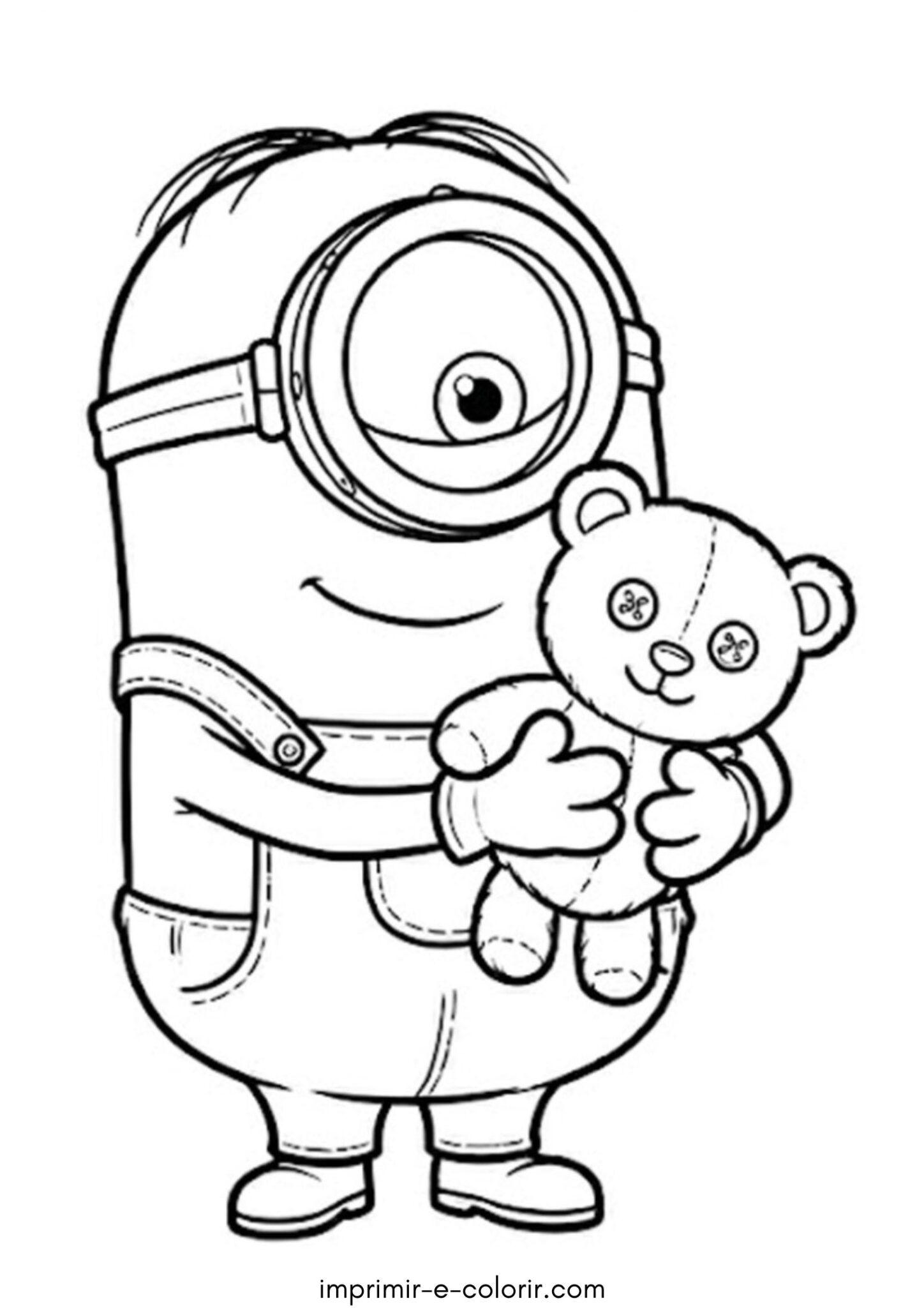 Desenho de Minion com urso de pelúcia para colorir e imprimir
