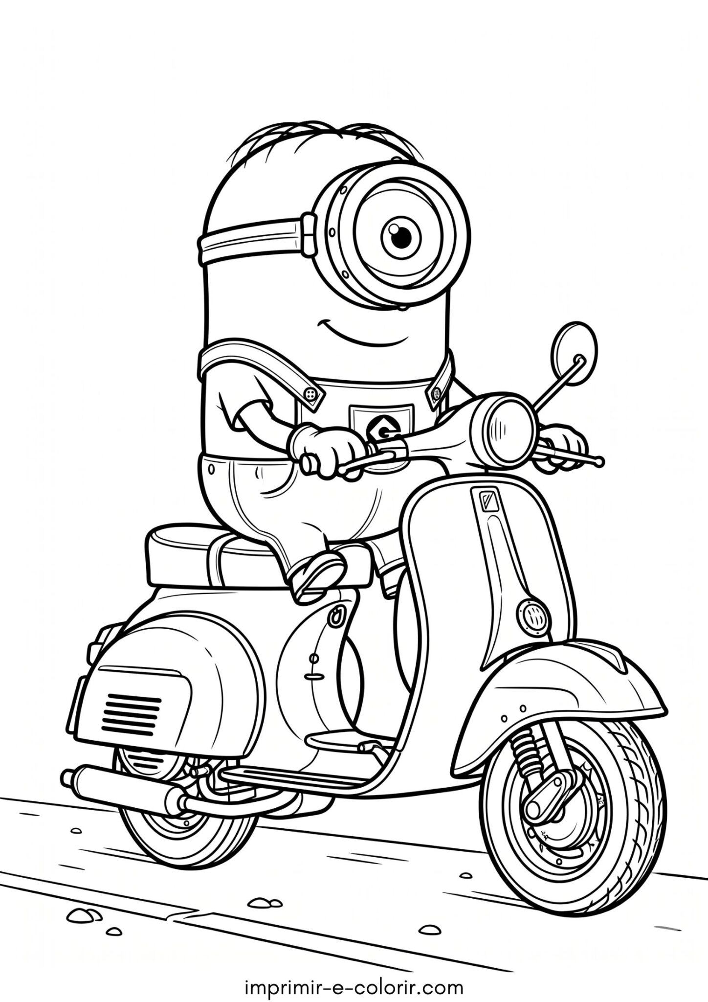 Desenho de Minion na scooter para colorir e imprimir