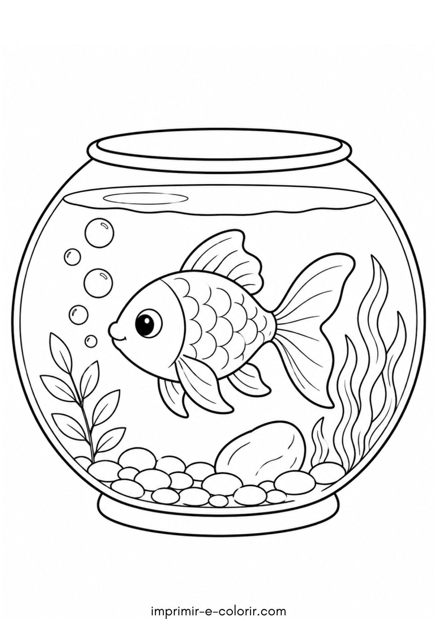 Desenho de Peixe em um aquário redondo