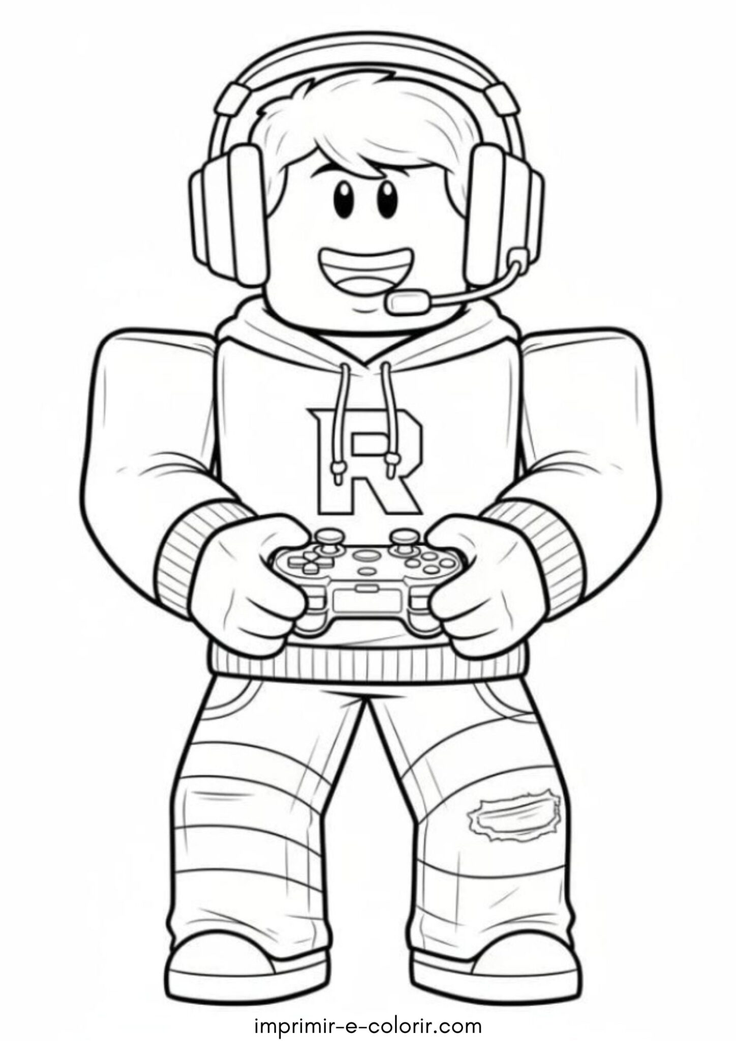Desenho de Personagem do Roblox com fones de ouvido e gamepad para colorir e imprimir Desenho de Personagem do Roblox com fones de ouvido e gamepad para colorir e imprimir