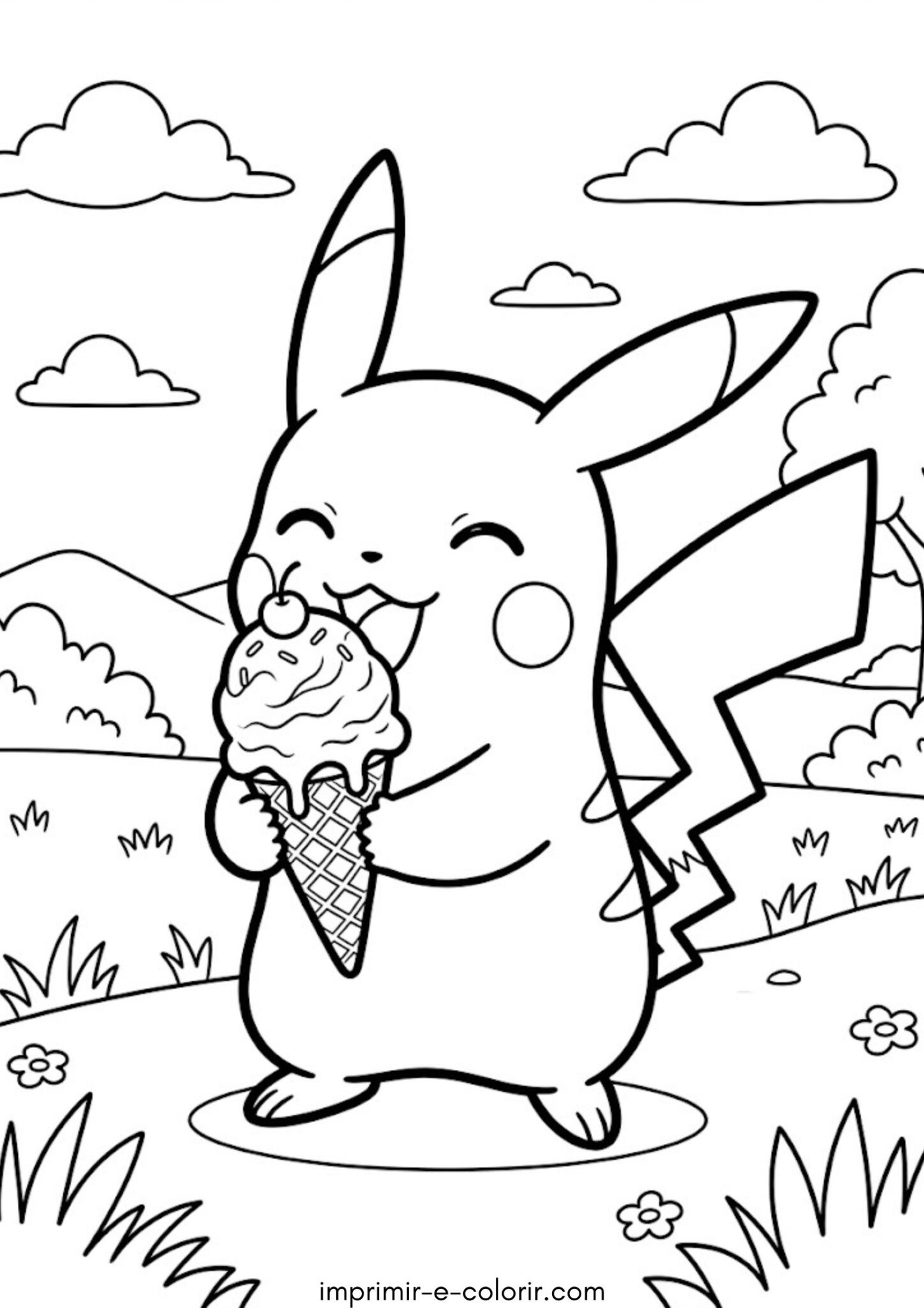 Desenho de Pikachu com sorvete