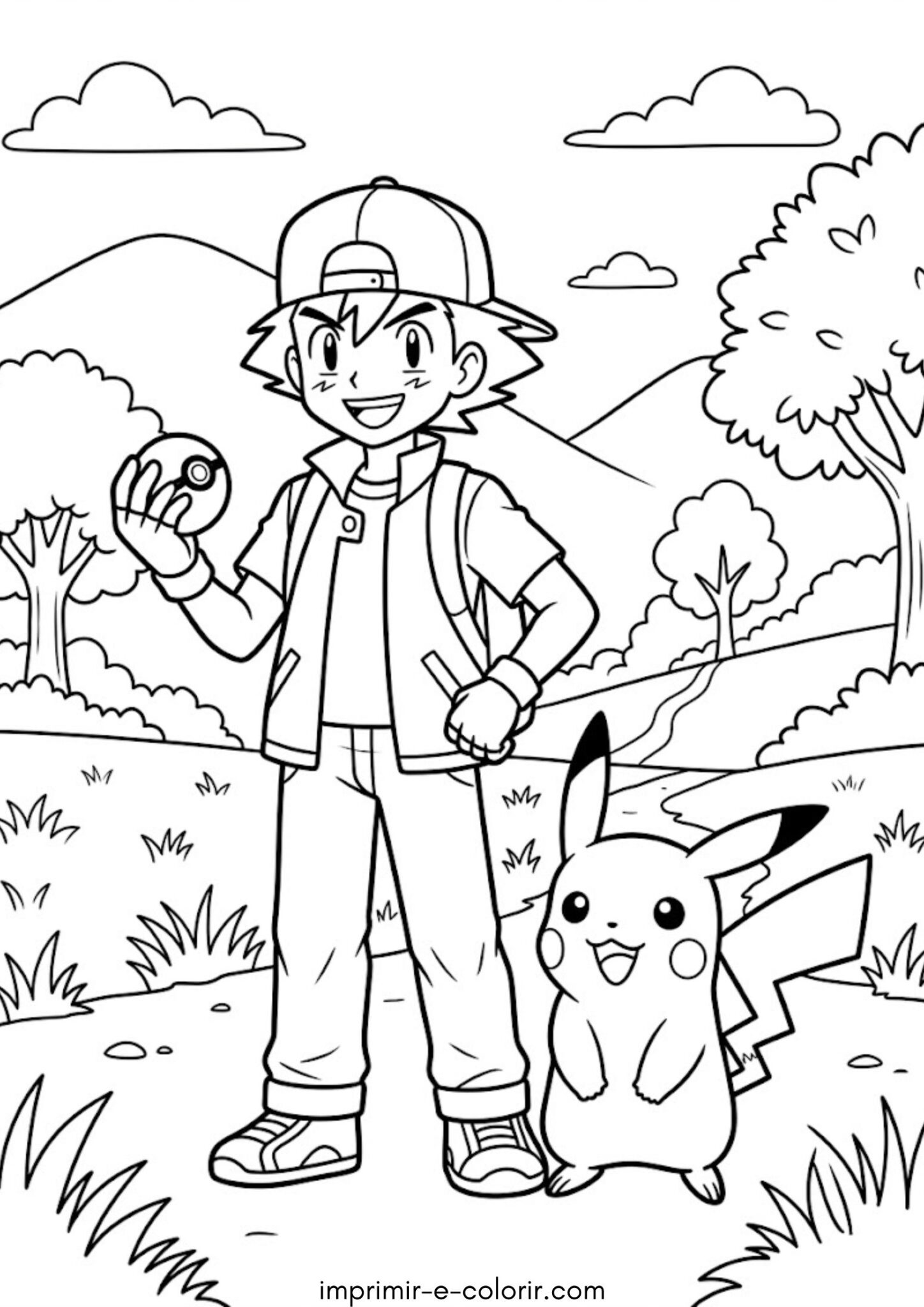 Desenho de Pikachu e Ash Ketchum Desenho de Pikachu e Ash Ketchum