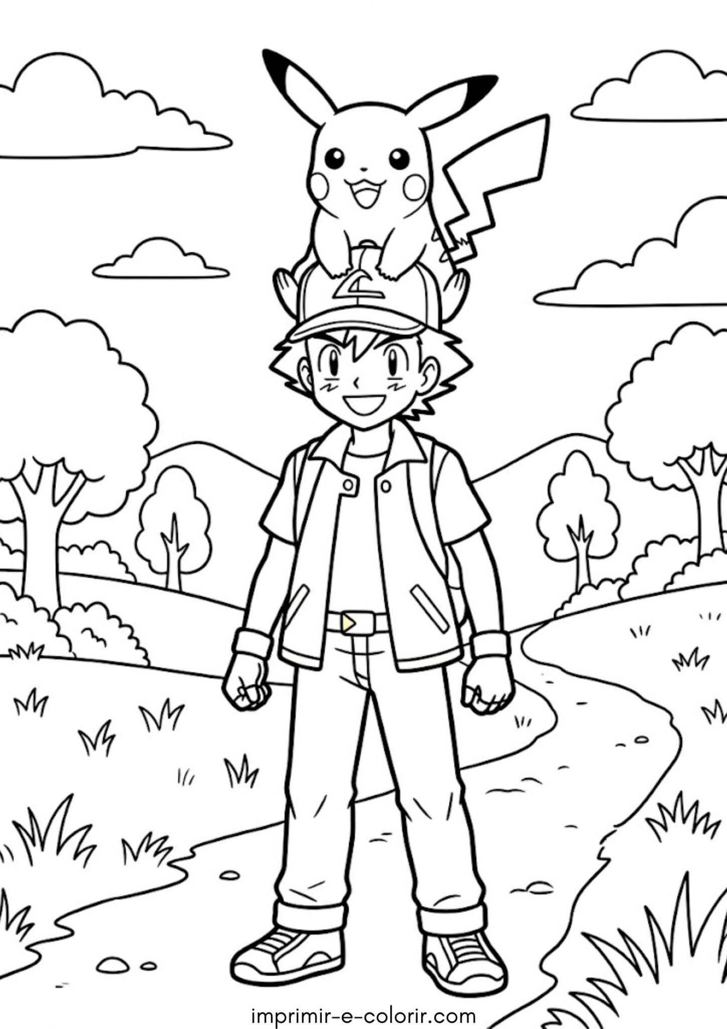 Desenho de Pikachu na cabeça do Ash