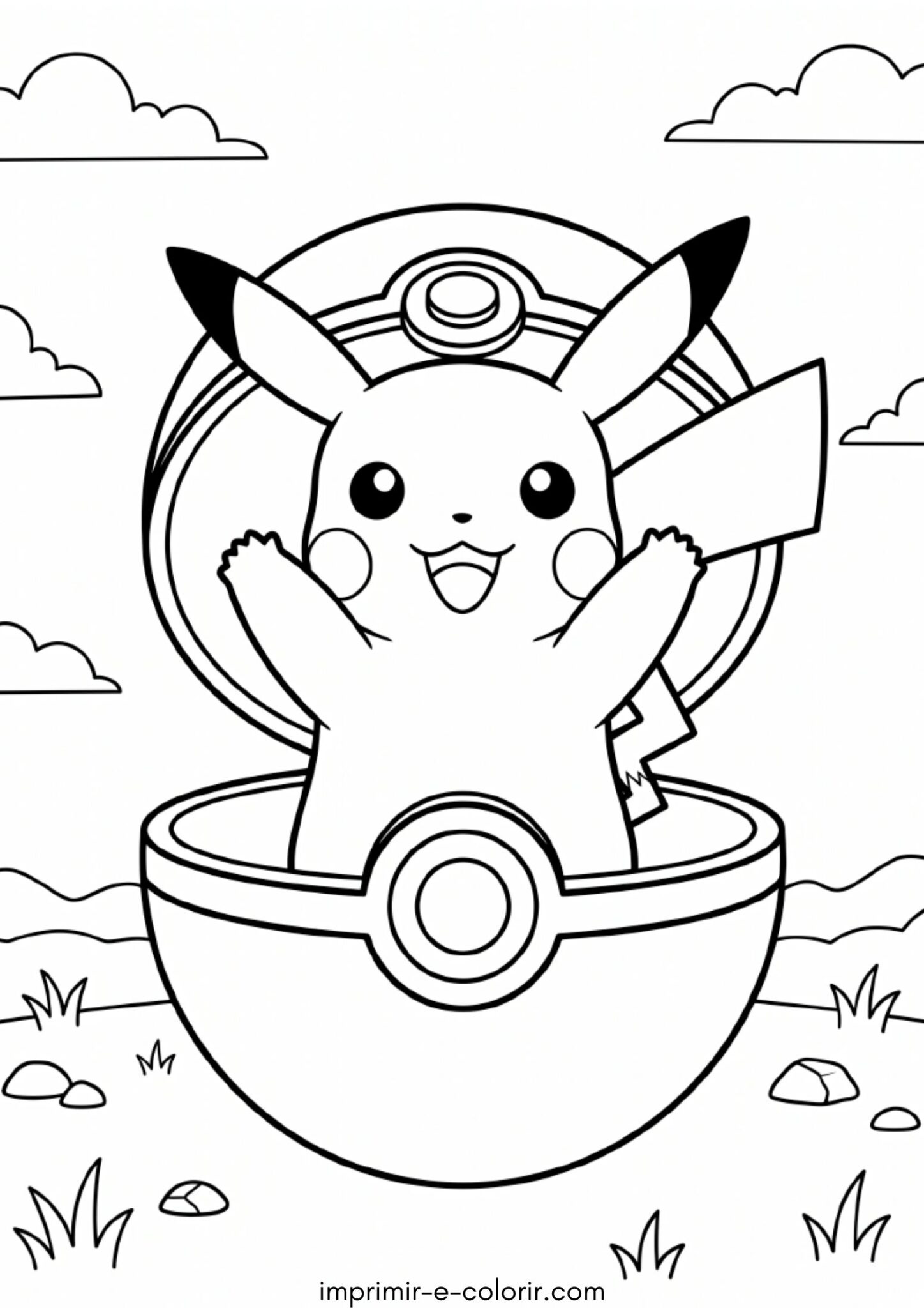 Desenho de Pikachu na pokébola Desenho de Pikachu na pokébola