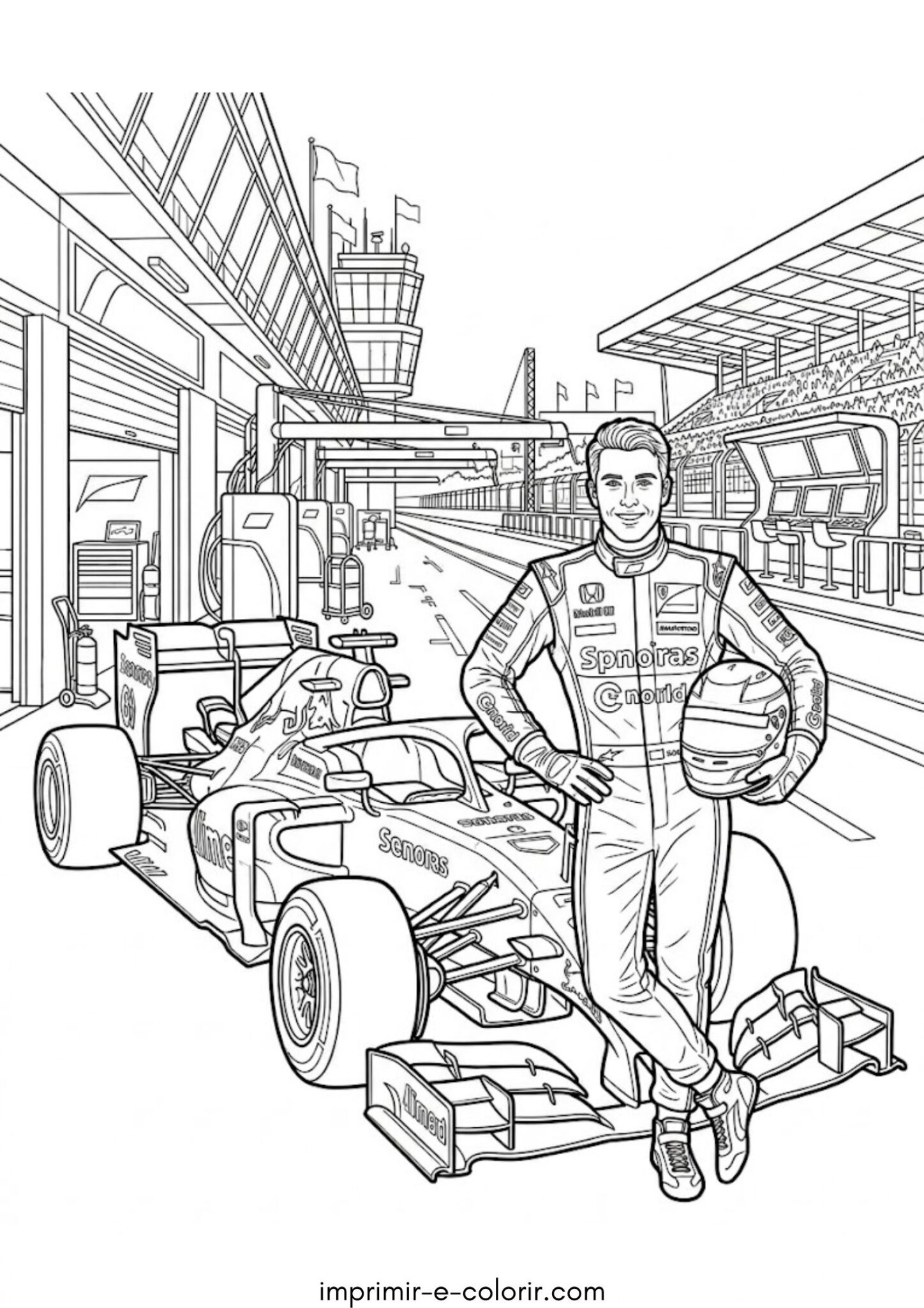 Desenho de Piloto ao lado do carro